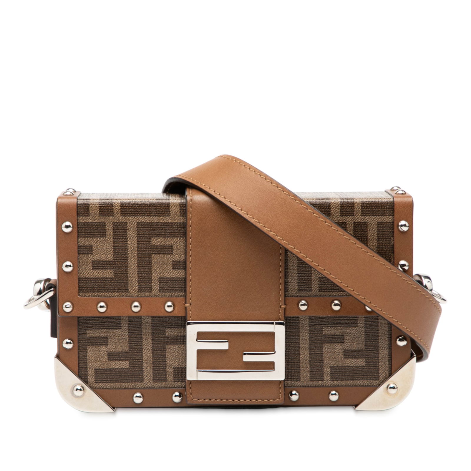 Fendi Mini Zucca Trunk Baguette Brown Coated Canvas Crossbody Bag (1 of 7)