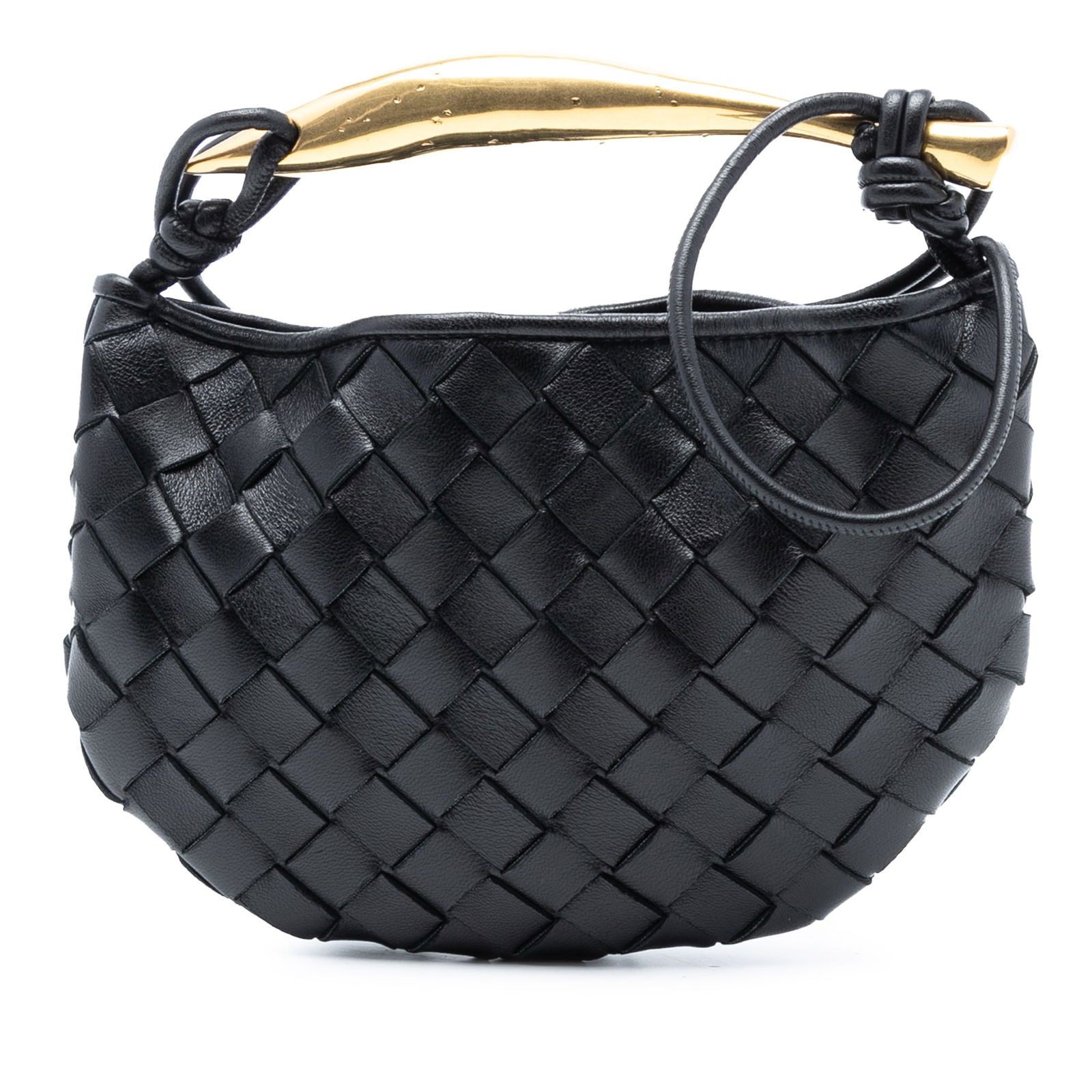 Bottega Veneta Black Baby Lambskin Intrecciato Sardine Satchel: Bottega Veneta Black Baby Lambskin Intrecciato Sardine Satchel This elegant Bottega Veneta Baby Lambskin Intrecciato Sardine satchel is crafted from luxurious woven lambskin leather in a sophisticated