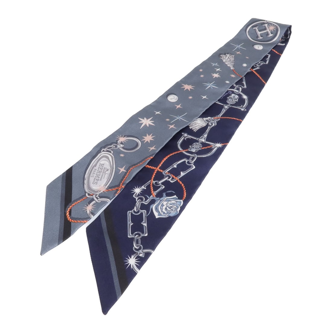 Silk Twilly Scarf in Blue and Grey by Hermes (1 of 9)