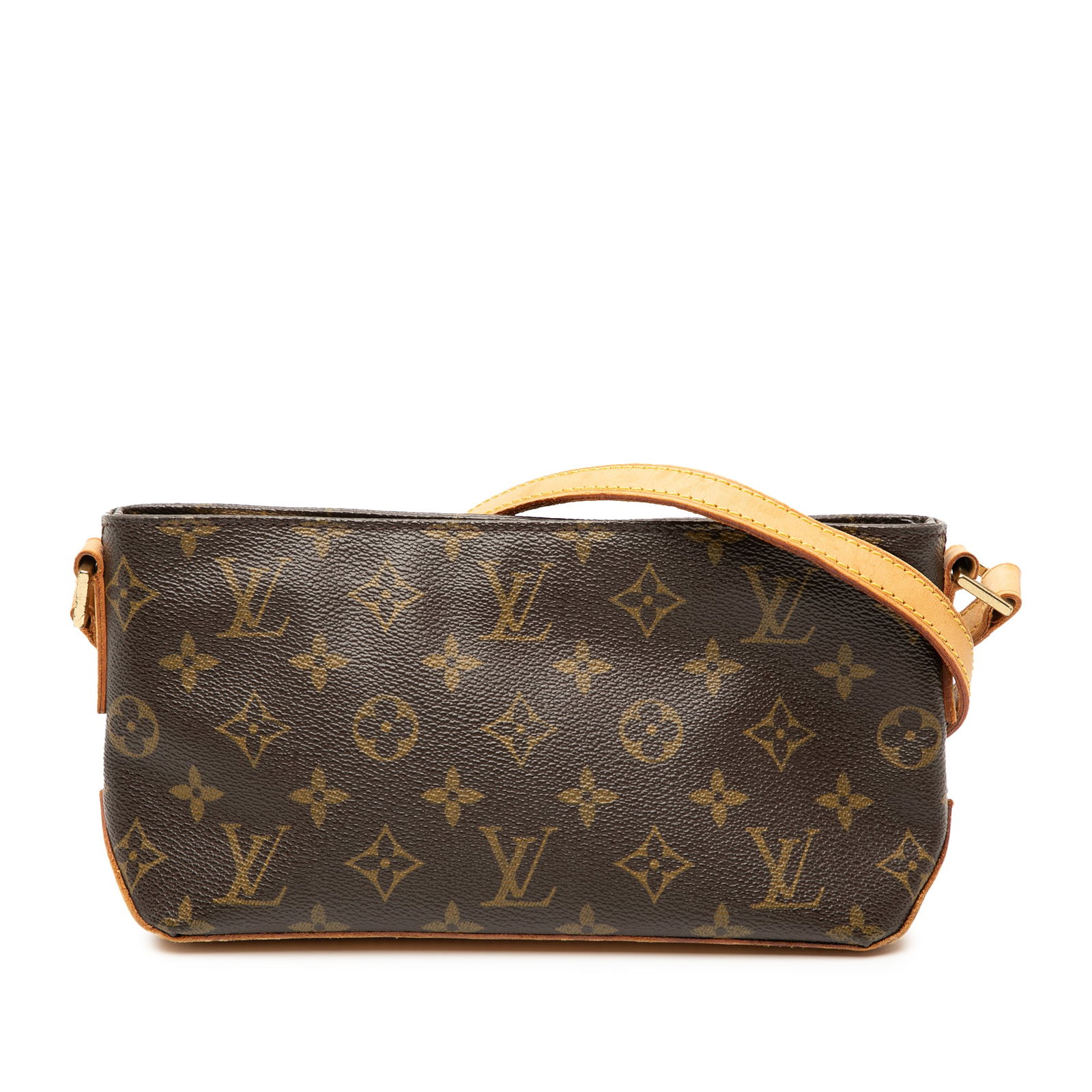 Louis Vuitton Trotteur Shoulder Bag in Monogram Canvas with Leather Strap: Louis Vuitton Trotteur Shoulder Bag in Monogram Canvas with Leather Strap The Louis Vuitton Monogram Trotteur features a monogram canvas exterior with a flat vachetta leather strap, a top zip closure,