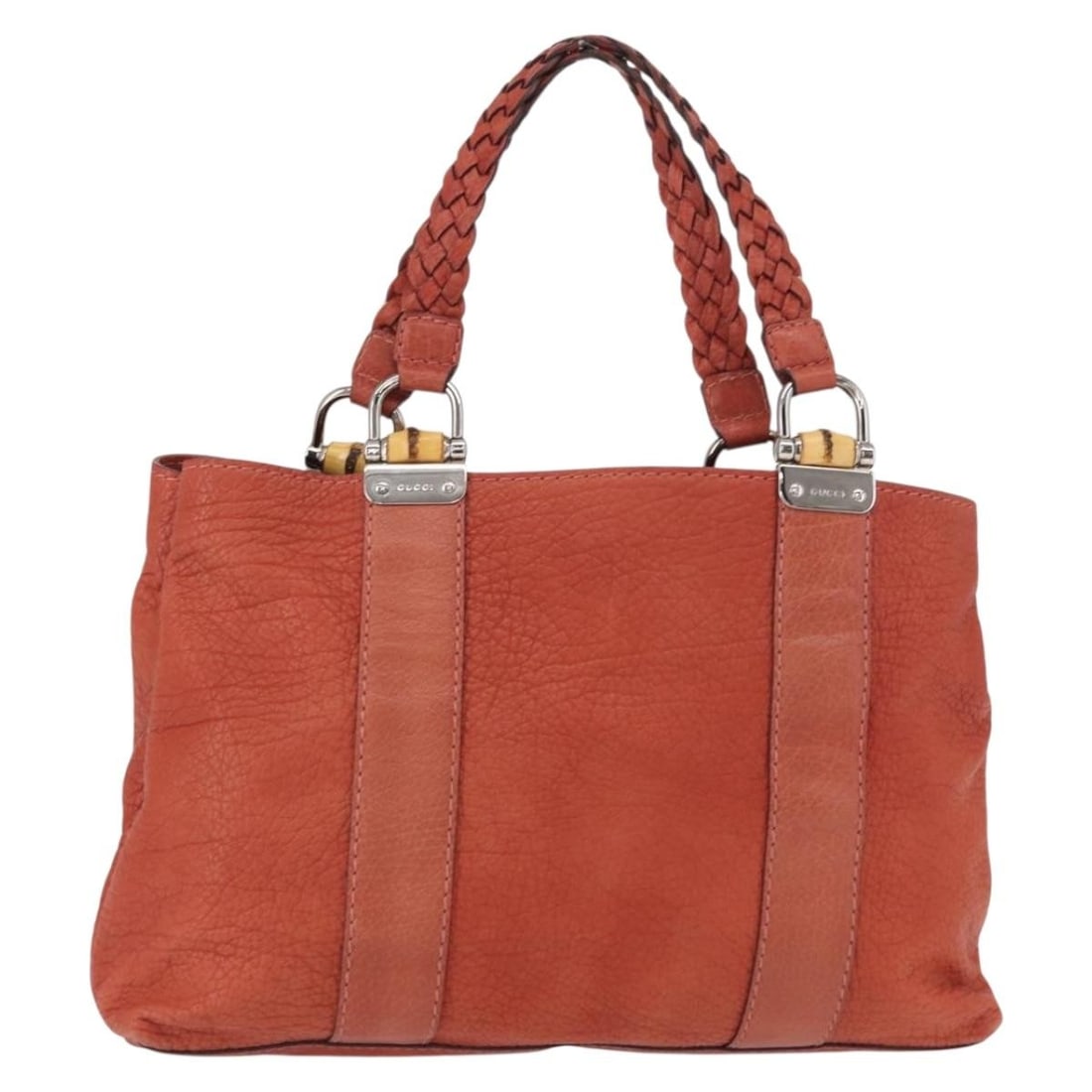 GUCCI Bamboo Hand Bag Leather Red Silver 232947 Authentic (1 of 18)