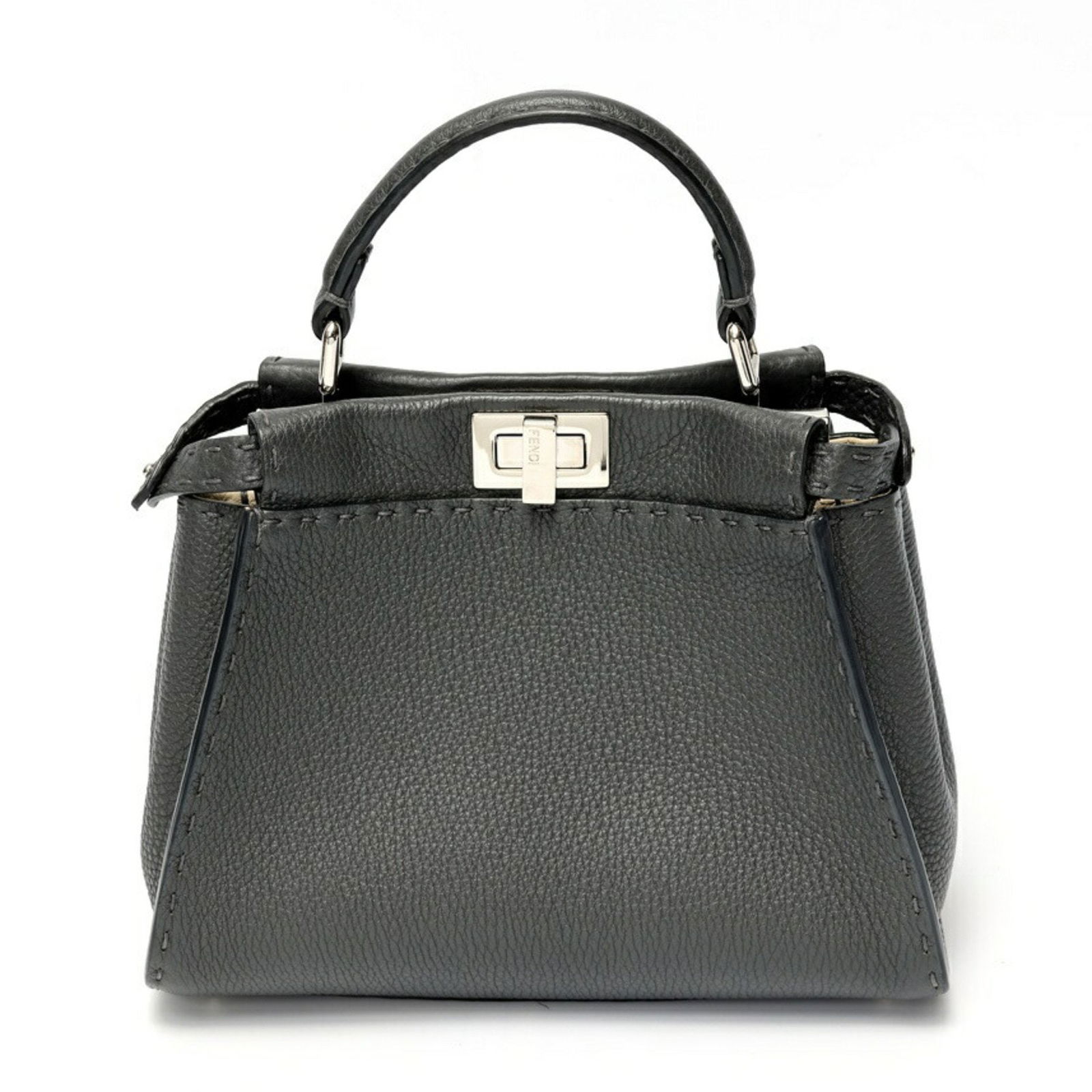 Grey Leather Fendi Peekaboo Handbag 23cm Italian Designer: Grey Leather Fendi Peekaboo Handbag 23cm Italian Designer This Fendi Peekaboo handbag features a sophisticated grey leather exterior and is designed for women. Crafted in Italy, it offers a compact an