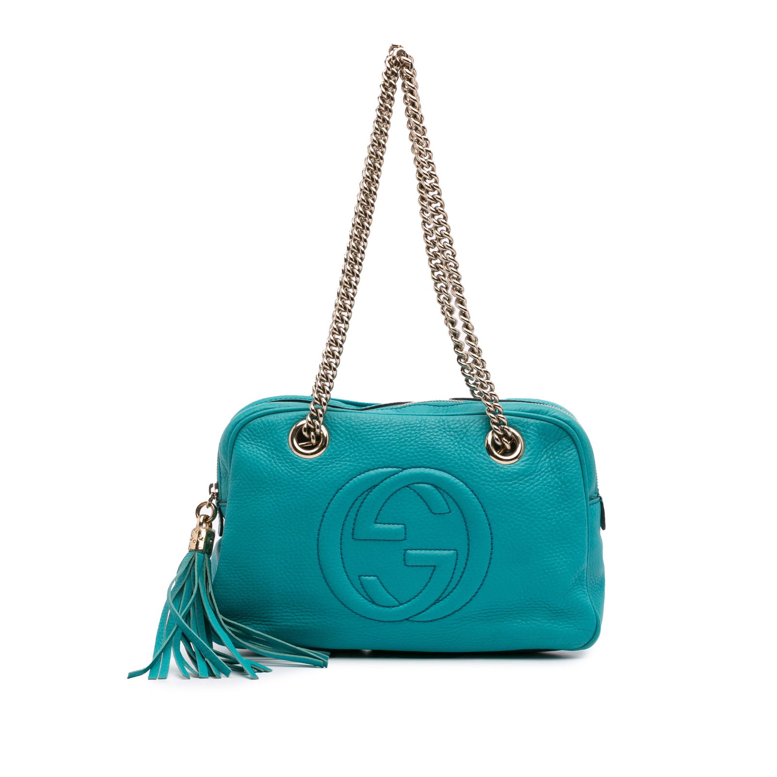 Gucci Blue Leather Soho Chain Zip Shoulder Bag: Gucci Blue Leather Soho Chain Zip Shoulder Bag This Gucci Leather Soho Chain Zip Shoulder Bag is a stylish accessory crafted from high-quality leather. It features a chic design with a chain link stra
