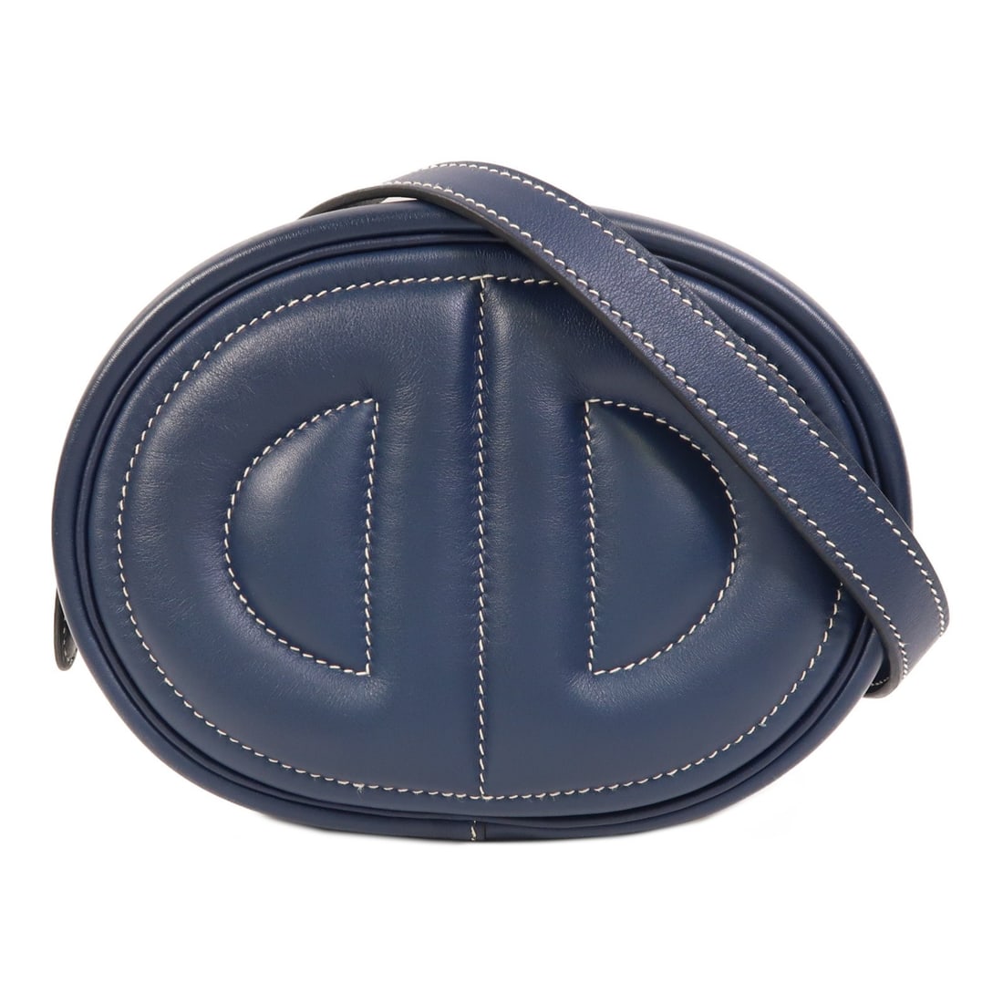 Hermes In The Loop Navy Swift Leather Shoulder Bag with Palladium Hardware: Hermes In The Loop Navy Swift Leather Shoulder Bag with Palladium Hardware This Hermes In The Loop shoulder bag is crafted from supple calfskin leather in a navy color. It features a streamlined desig