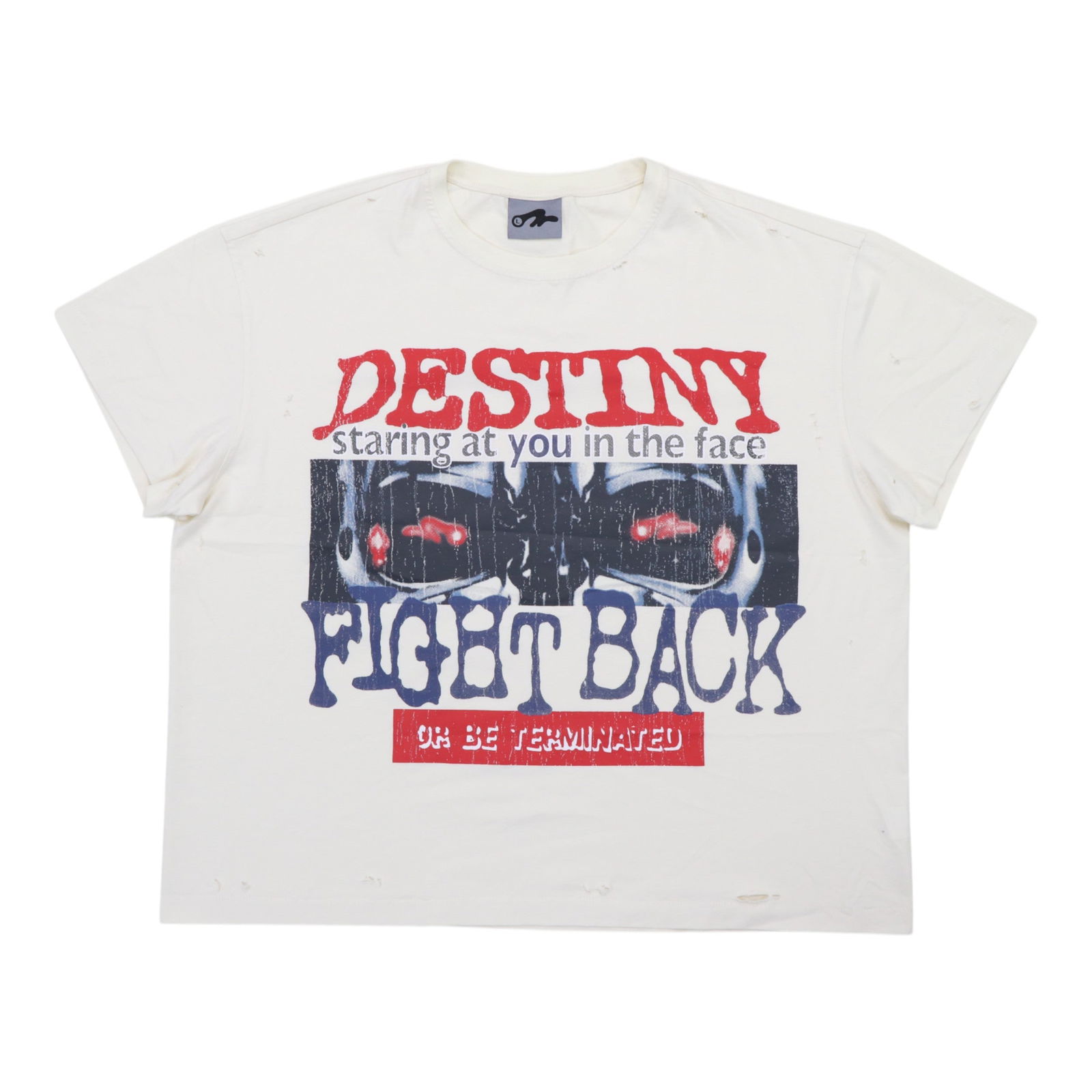 Distressed Cream Cotton T-Shirt with Terminator Graphic by OTW: Distressed Cream Cotton T-Shirt with Terminator Graphic by OTW This OTW Terminator Distressed Cream Tee is crafted from premium 100% cotton with a heavyweight feel and soft texture. The t-shirt featur