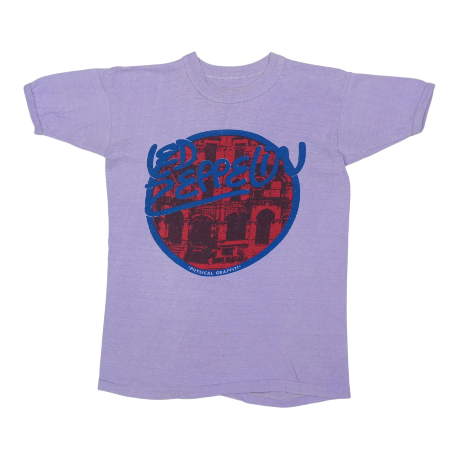 Vintage 1970s Led Zeppelin Physical Graffiti Purple Cotton T-Shirt (1 of 5)