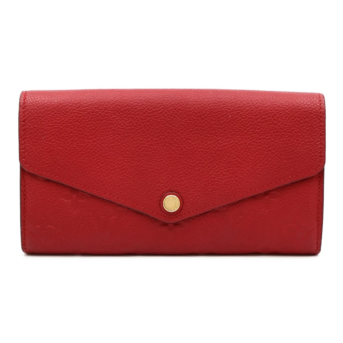 Sarah Red Calfskin Bifold Wallet by Louis Vuitton Monogram Empreinte M61181: Sarah Red Calfskin Bifold Wallet by Louis Vuitton Monogram Empreinte M61181 This Louis Vuitton Sarah wallet features a classic bifold design crafted from red calfskin leather with the signature Monogr