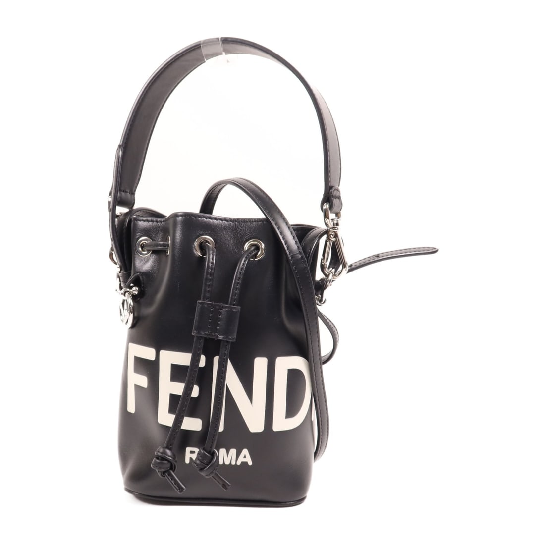 FENDI Mon Tresor Mini 2 Way Bag Black White Calfskin Leather: FENDI Mon Tresor Mini 2 Way Bag Black White Calfskin Leather Introducing the FENDI Mon Tresor Mini 2 Way Bag, a stylish and versatile accessory crafted from premium calfskin leather. This chic bag fea