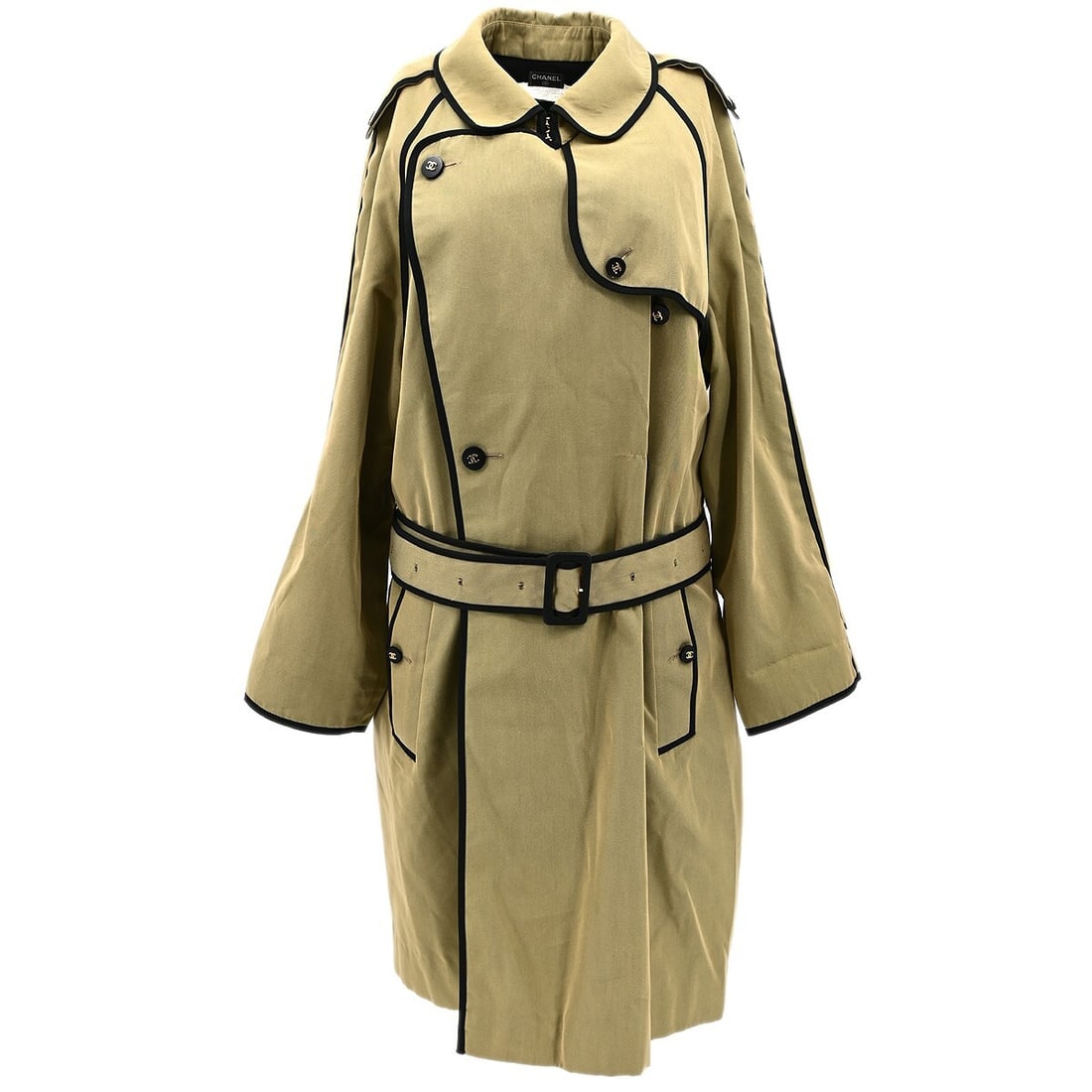 Vintage Chanel Green Cotton Trench Coat #38 with Logo Accents (1 of 10)