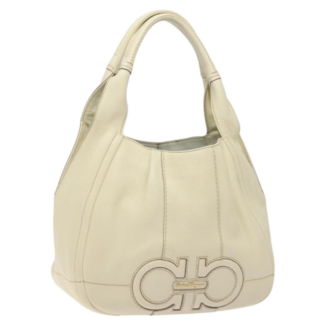 Salvatore Ferragamo White Gold Leather Hand Bag Auth Italy: Salvatore Ferragamo White Gold Leather Hand Bag Auth Italy This elegant hand bag from Salvatore Ferragamo showcases a stunning combination of white leather with gold accents, embodying luxury and styl