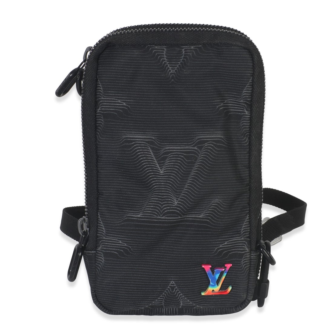 Louis Vuitton 2054 Double Phone Pouch Black Nylon Monogram Crossbody Bag: Louis Vuitton 2054 Double Phone Pouch Black Nylon Monogram Crossbody Bag This Louis Vuitton 2054 Double Phone Pouch is crafted from black nylon with a monogram design, offering a modern and functional