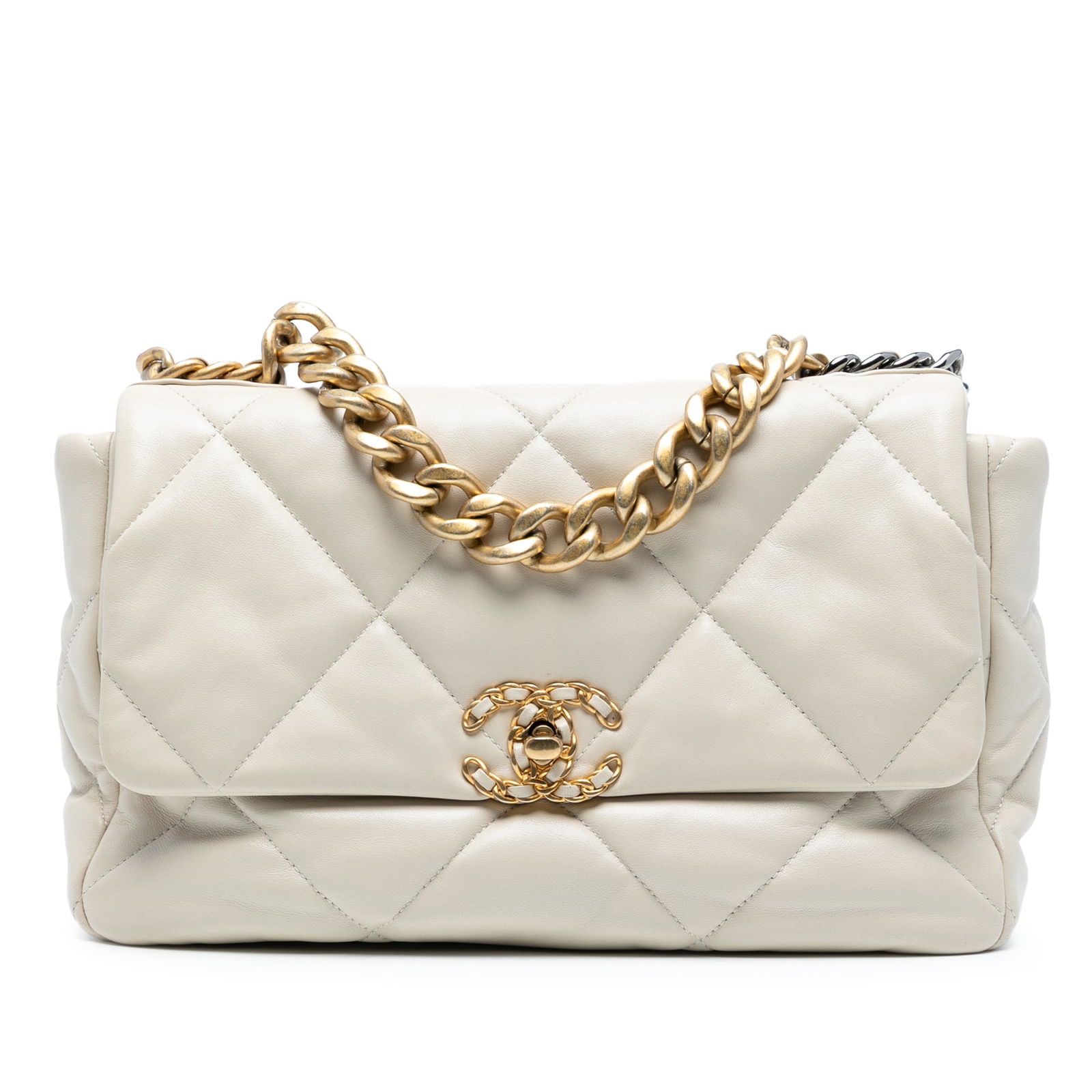Chanel Large 19 Flap Lambskin Bag White Gold Tone Hardware (1 of 8)