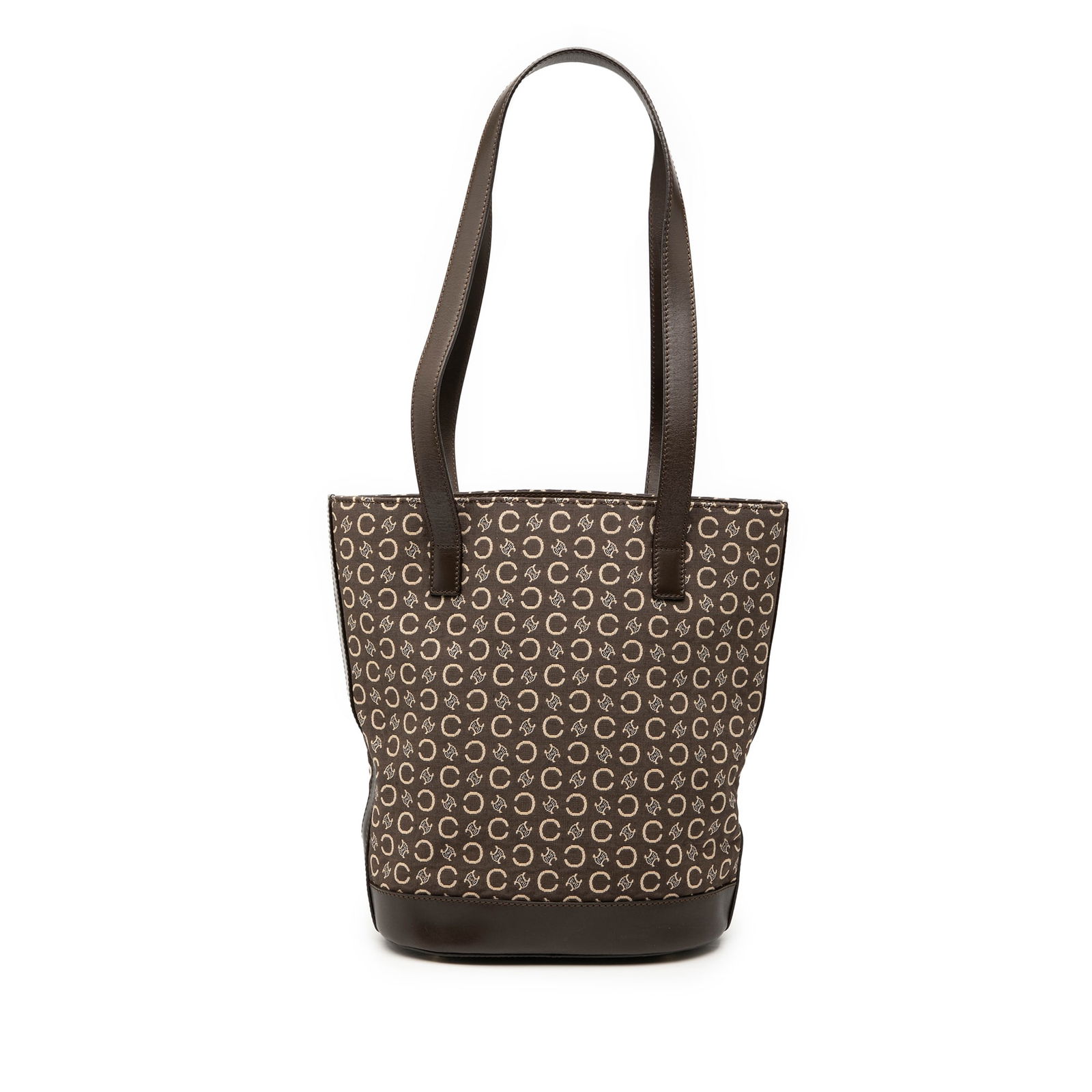 Celine C Macadam Brown Canvas Bucket Bag with Leather Trim: Celine C Macadam Brown Canvas Bucket Bag with Leather Trim The Celine C Macadam Canvas Bucket Bag is a stylish and versatile accessory, crafted from durable canvas with elegant leather trim. This bag