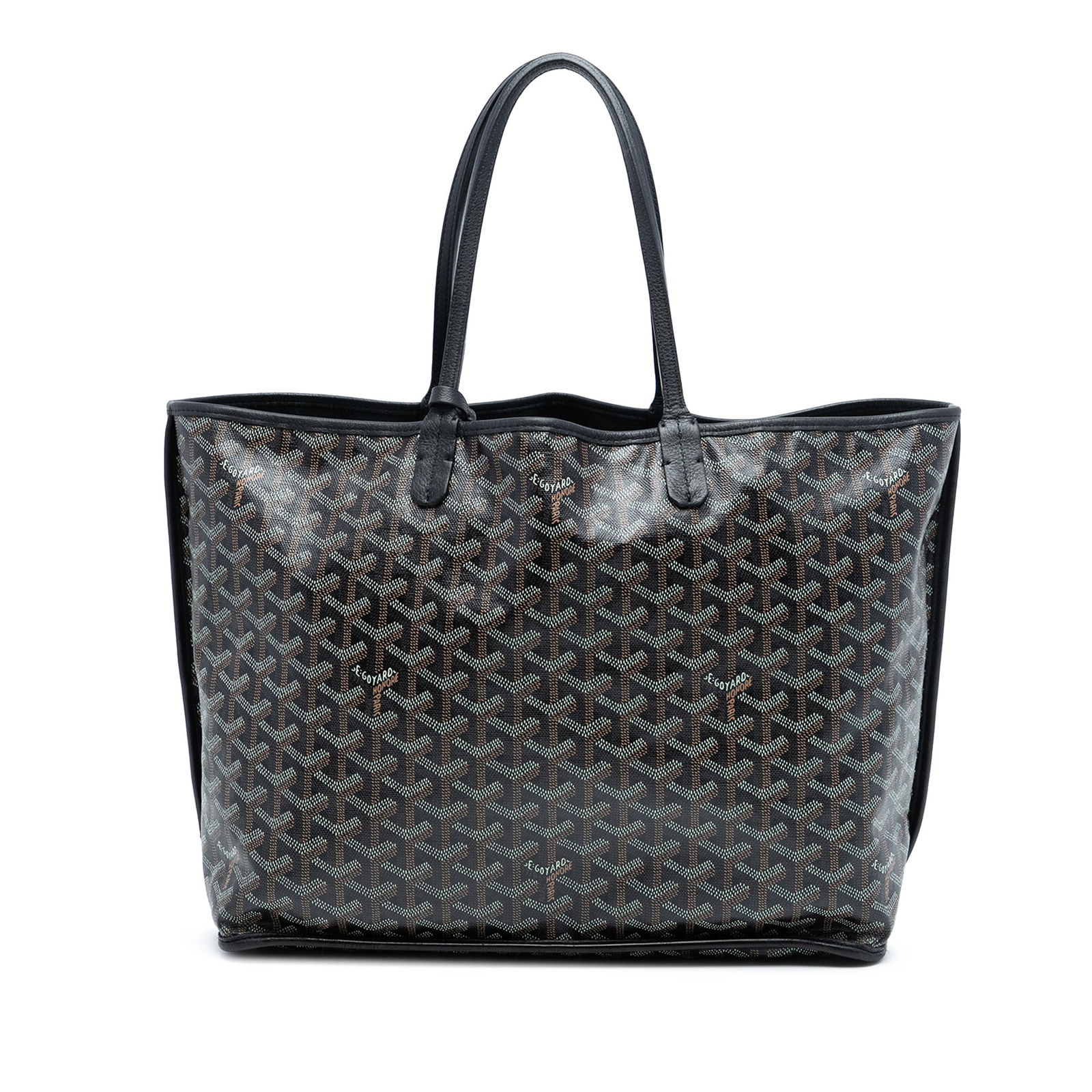 Goyard Anjou PM Black Reversible Tote with Pouch: Goyard Anjou PM Black Reversible Tote with Pouch The Goyardine Reversible Anjou PM features a coated canvas body accented with leather trim, flat leather straps, an open top, and an interior pouch. Th