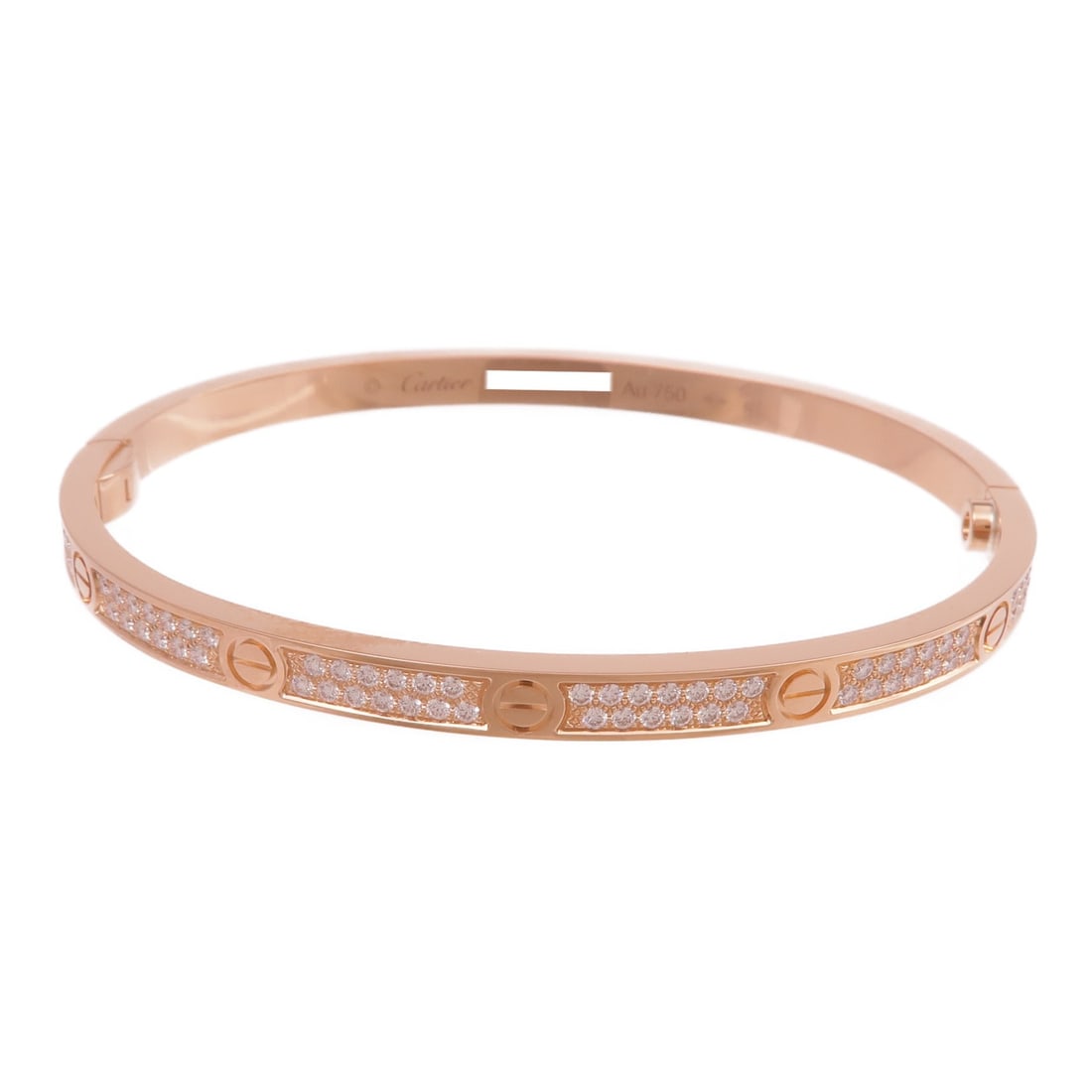 Cartier Love Bracelet Small Model 18K Rose Gold with Full Diamond Setting: Cartier Love Bracelet Small Model 18K Rose Gold with Full Diamond Setting This Cartier Love bracelet is crafted from 18K rose gold and features a full set of diamonds. It is a small model with a regul