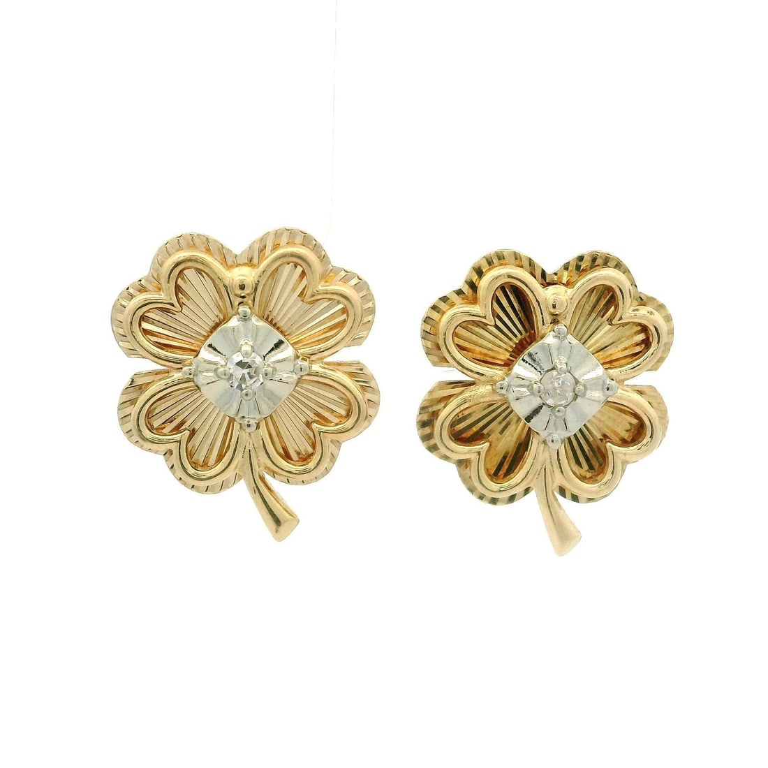 Vintage 14k Gold Diamond Four Leaf Clover Stud Earrings (1 of 5)