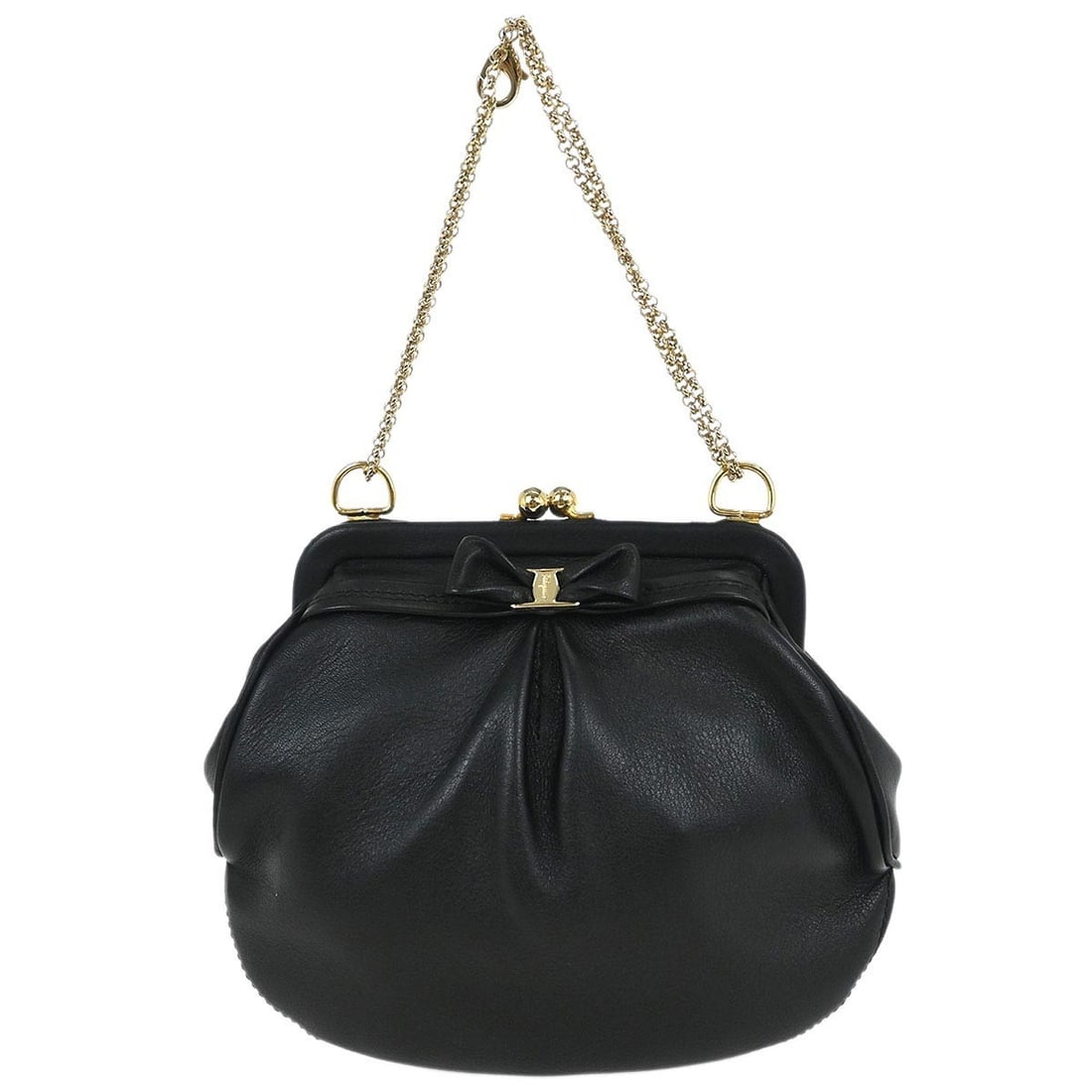Black Leather Top Handle Bag by Salvatore Ferragamo with Kiss Lock Closure (1 of 10)