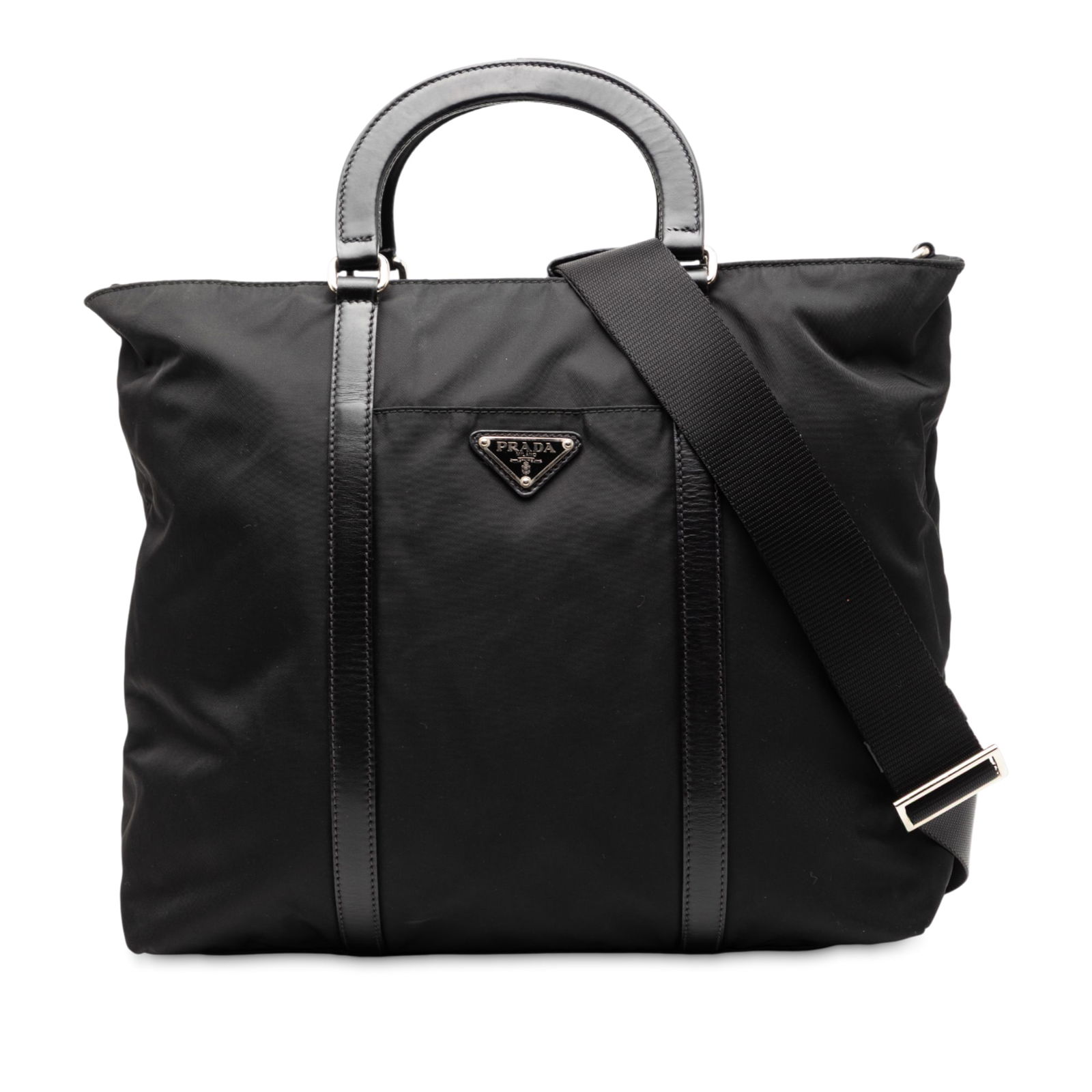Black Prada Tessuto Nylon Satchel with Leather Trim and Detachable Strap (1 of 7)