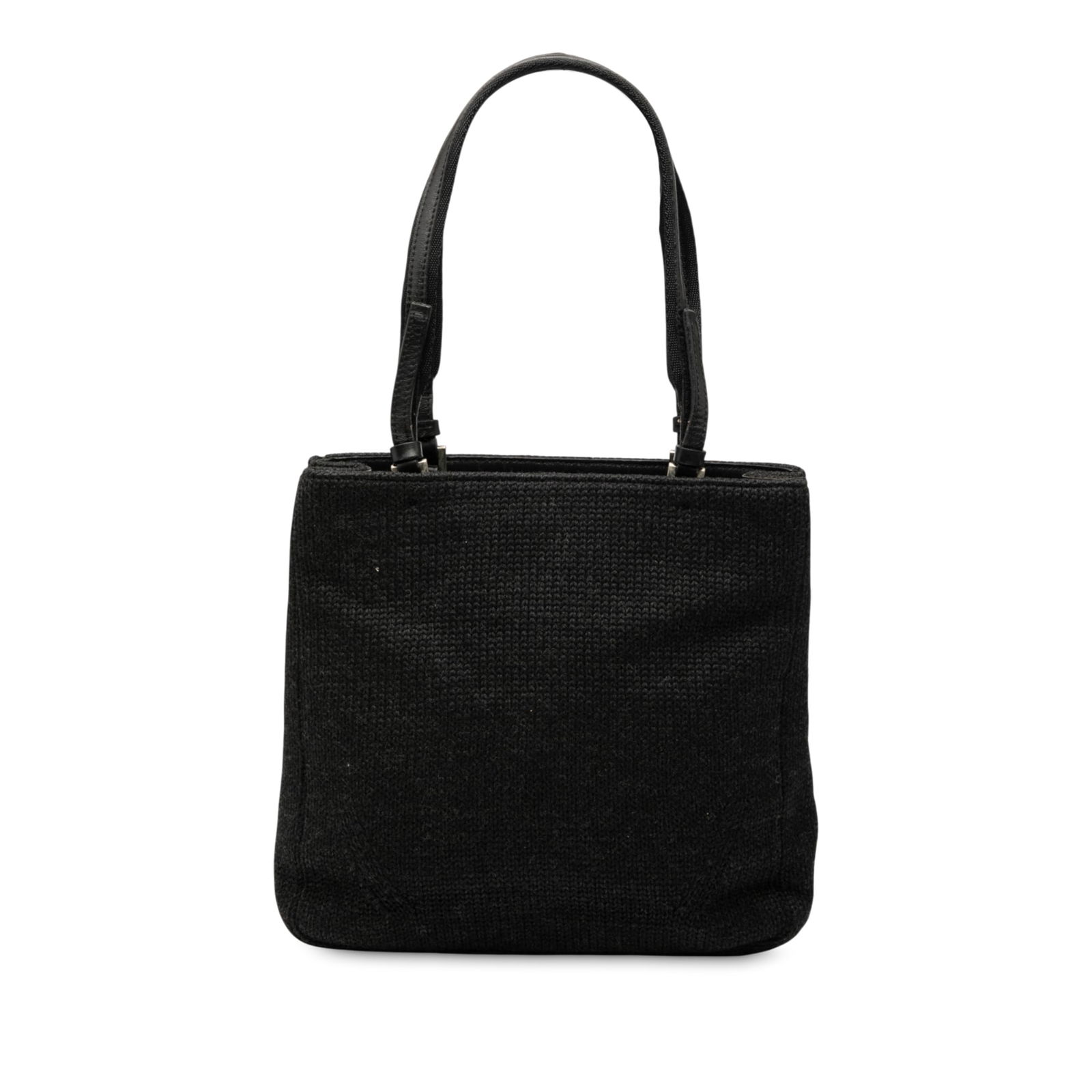 Prada Black Wool Tote with Leather Straps and Pockets (1 of 7)