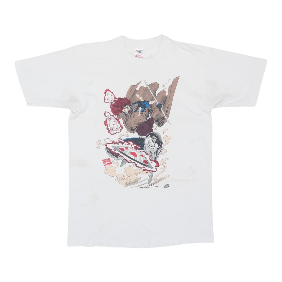 Vintage 1993 Gambit Marvel Comics White Cotton T Shirt Medium: Vintage 1993 Gambit Marvel Comics White Cotton T Shirt Medium This is an original vintage 1993 Gambit Marvel Comics shirt, featuring a front graphic and no back graphics. The shirt is made from 100% c