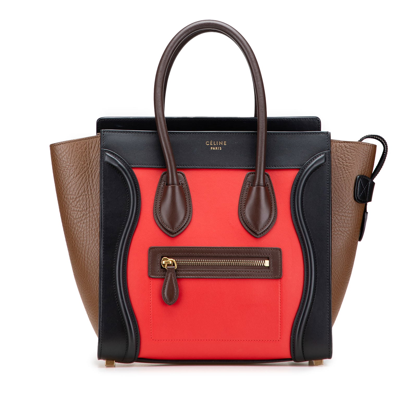 Celine Micro Tricolor Leather Luggage Tote Red Handbag: Celine Micro Tricolor Leather Luggage Tote Red Handbag Introducing the Celine Micro Tricolor Leather Luggage Tote, a stylish and functional handbag crafted from premium leather. This exquisite tote fe