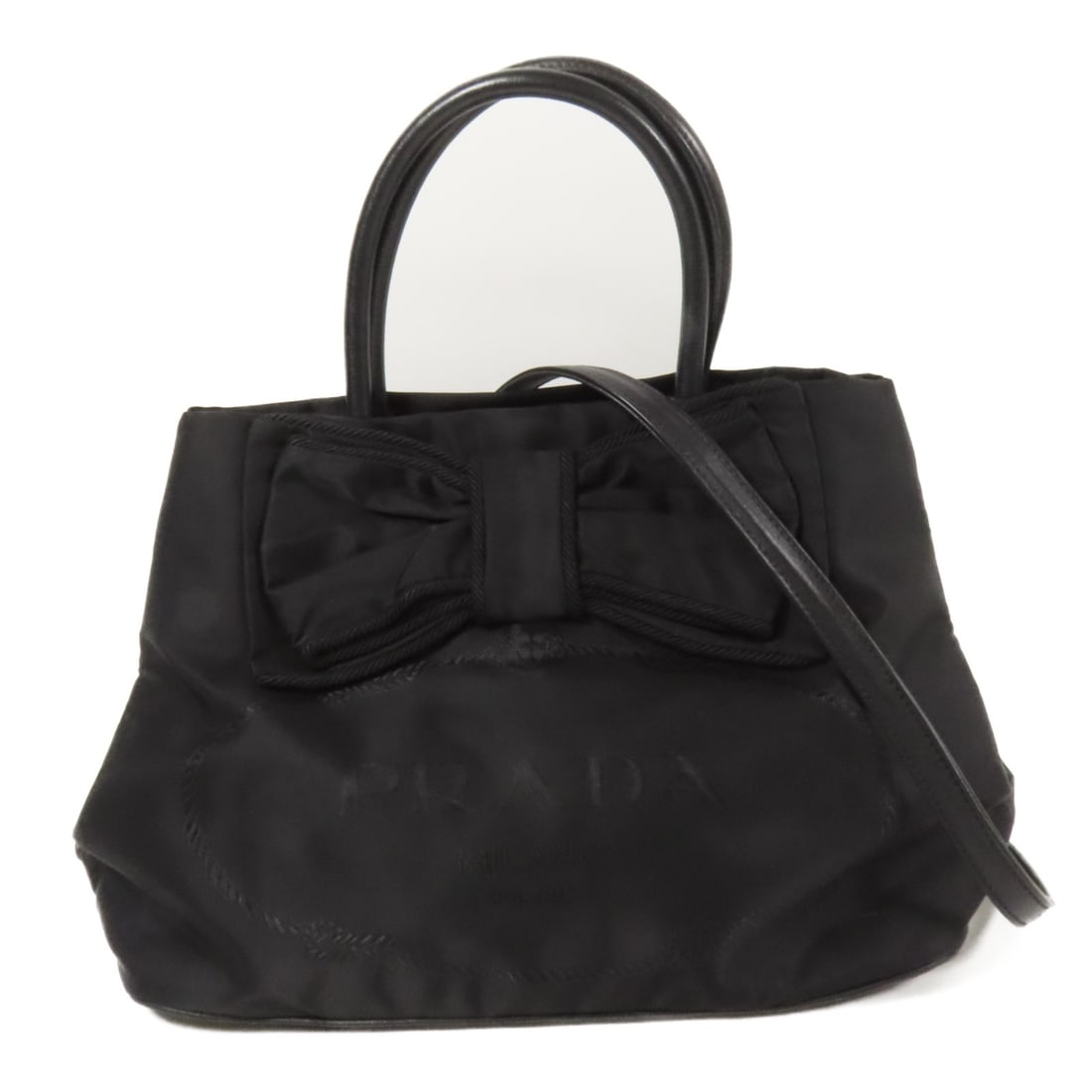 PRADA 2way Shoulder Bag Black Nylon GHW Ribbon Motif (1 of 17)