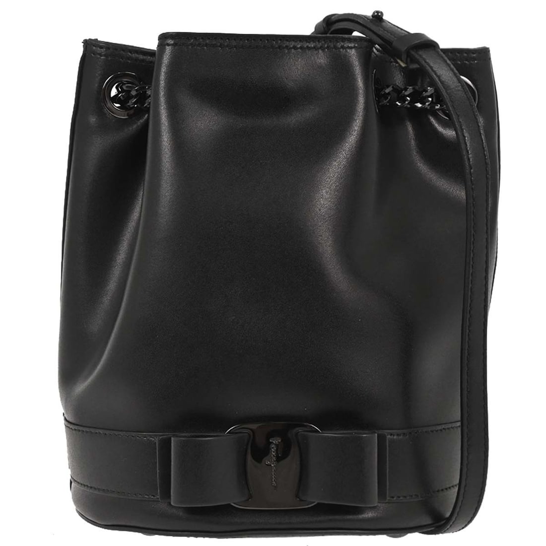 Salvatore Ferragamo Black Vara Bow Mini Crossbody Bag: Salvatore Ferragamo Black Vara Bow Mini Crossbody Bag Elevate your casual look with this Salvatore Ferragamo Black Vara Bow Drawstring Shoulder Bag. Crafted from high-quality leather, this mini crossb