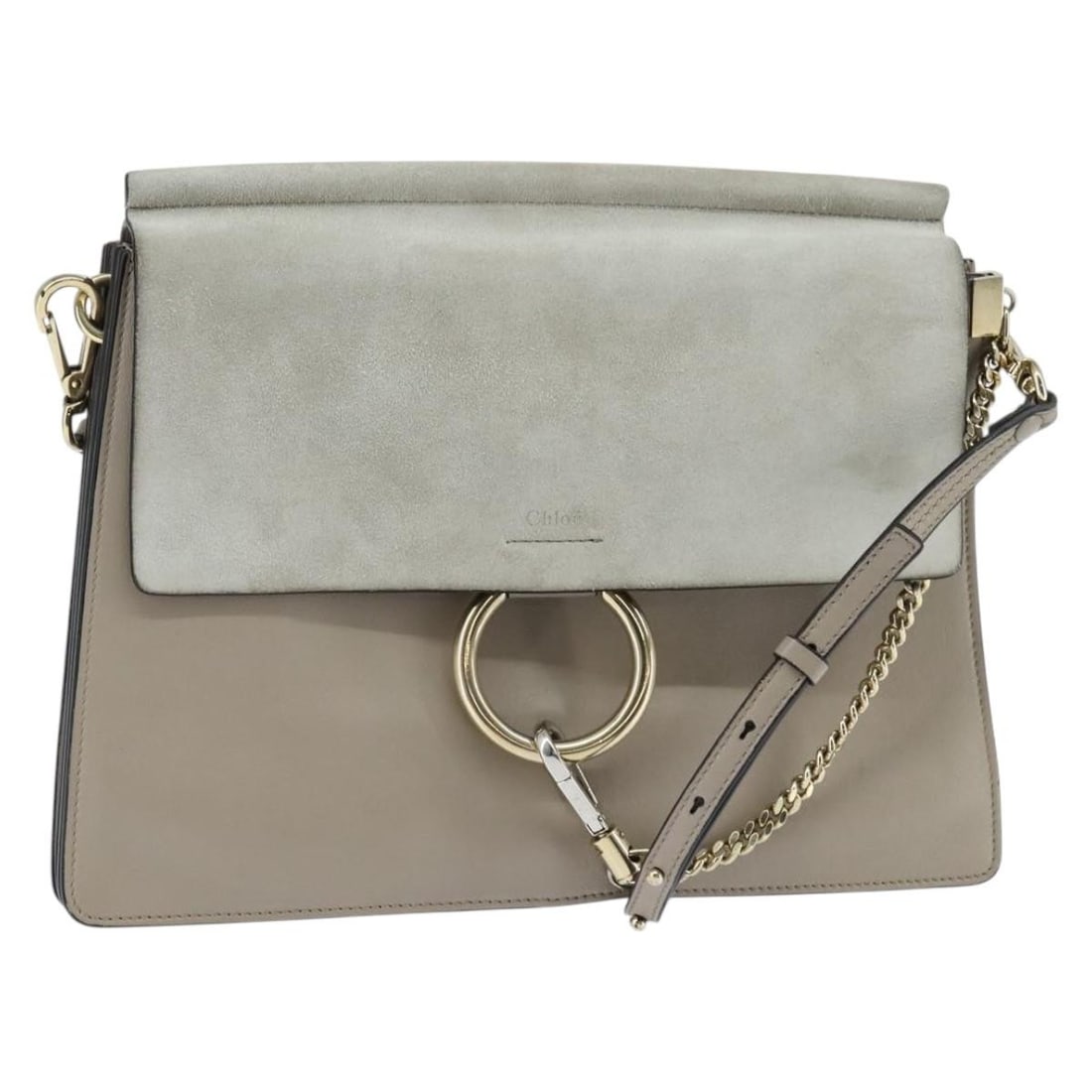 Chloe Fay Shoulder Bag Gray Suede Leather Gold Accents Auth BA7076: Chloe Fay Shoulder Bag Gray Suede Leather Gold Accents Auth BA7076 The Chloe Fay Shoulder Bag combines luxurious suede with a stylish gray and gold color scheme, making it a chic accessory for any out