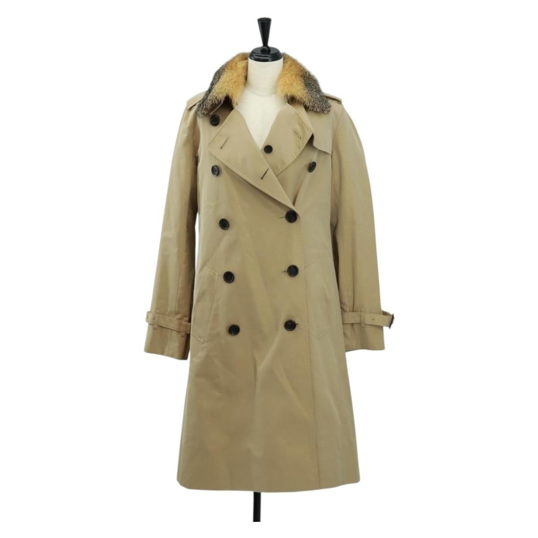 Burberry Beige Fur Trim Cotton Trench Jacket Size 38 Japan (1 of 18)