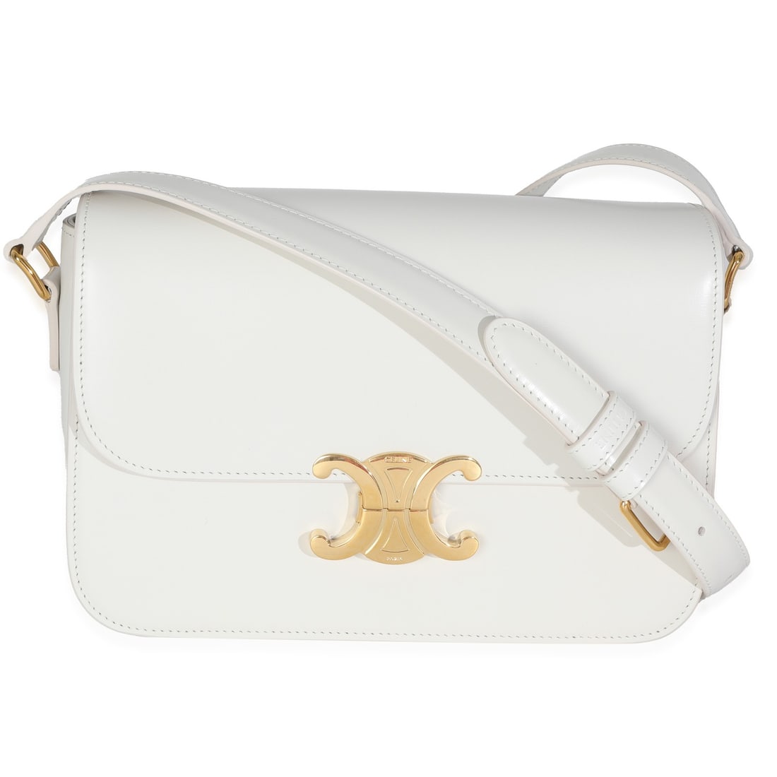 White Celine Classique Triomphe Shoulder Bag in Shiny Calfskin Leather (1 of 9)