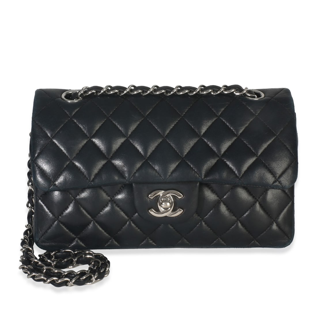 Chanel Small Double Flap Black Lambskin Shoulder Handbag with Silver-Tone Hardware (1 of 1)