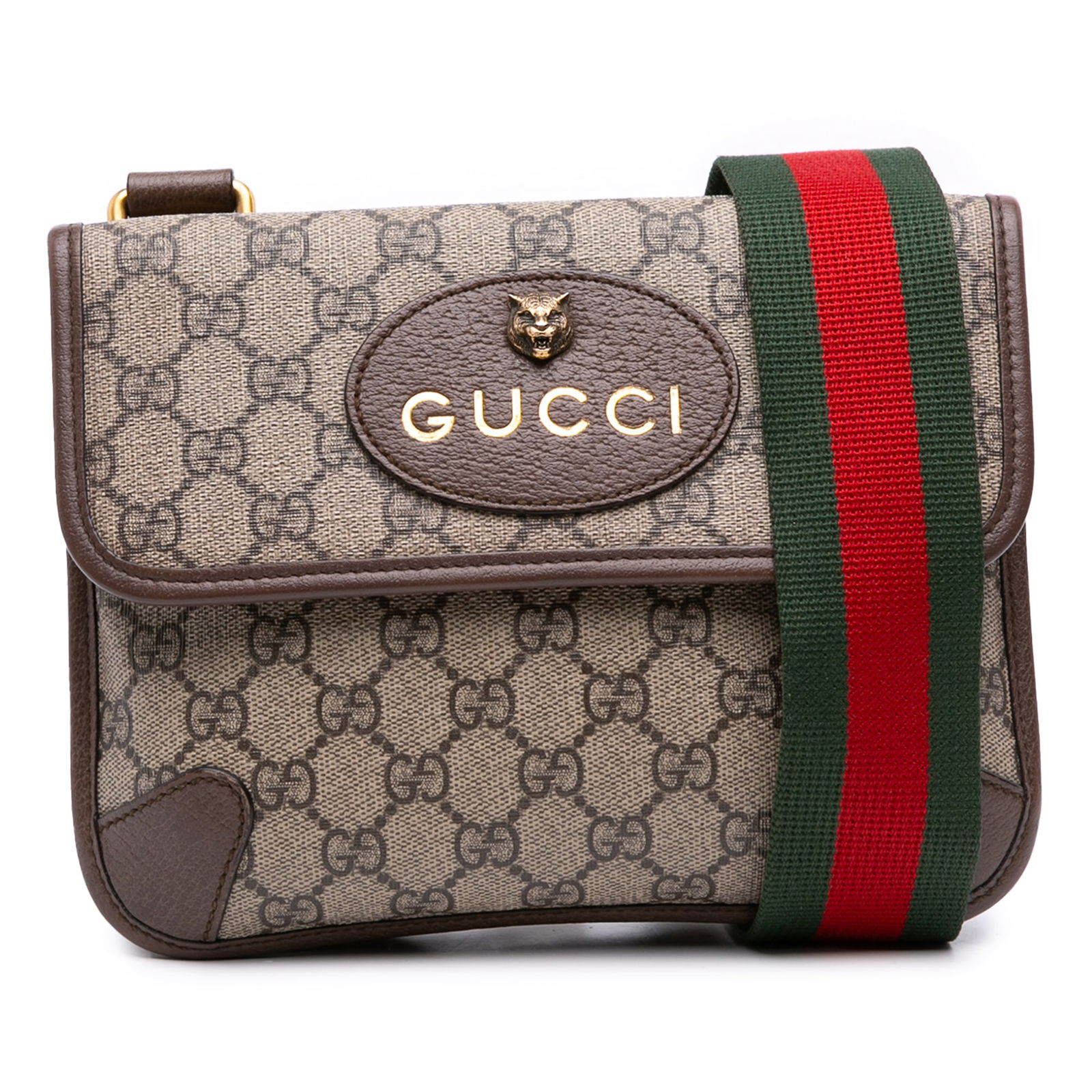Small GG Supreme Neo Vintage Messenger by Gucci with Double Flap: Small GG Supreme Neo Vintage Messenger by Gucci with Double Flap This Gucci Small GG Supreme Web Neo Vintage Double Flap Messenger Bag features a coated canvas body with leather trim, adjustable flat