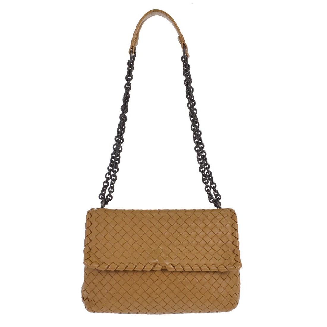 Small Brown Leather Bottega Veneta Intrecciato Shoulder Bag with Crossbody Strap (1 of 7)