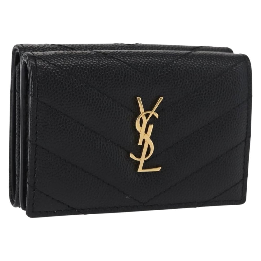 Saint Laurent Black Leather Trifold Wallet with Gold Accents (1 of 18)