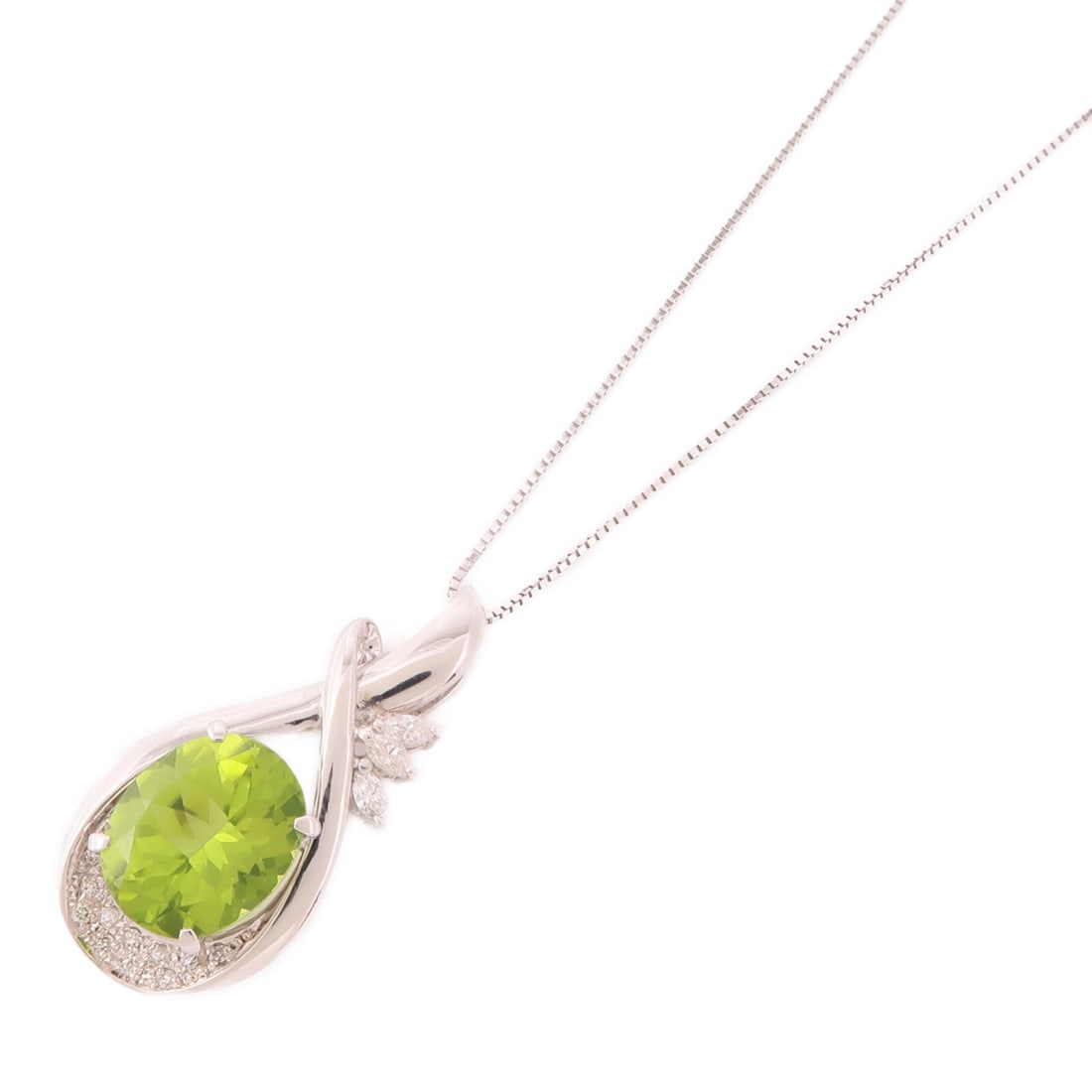 Elegant Peridot Diamond Necklace in 18K White Gold (1 of 10)