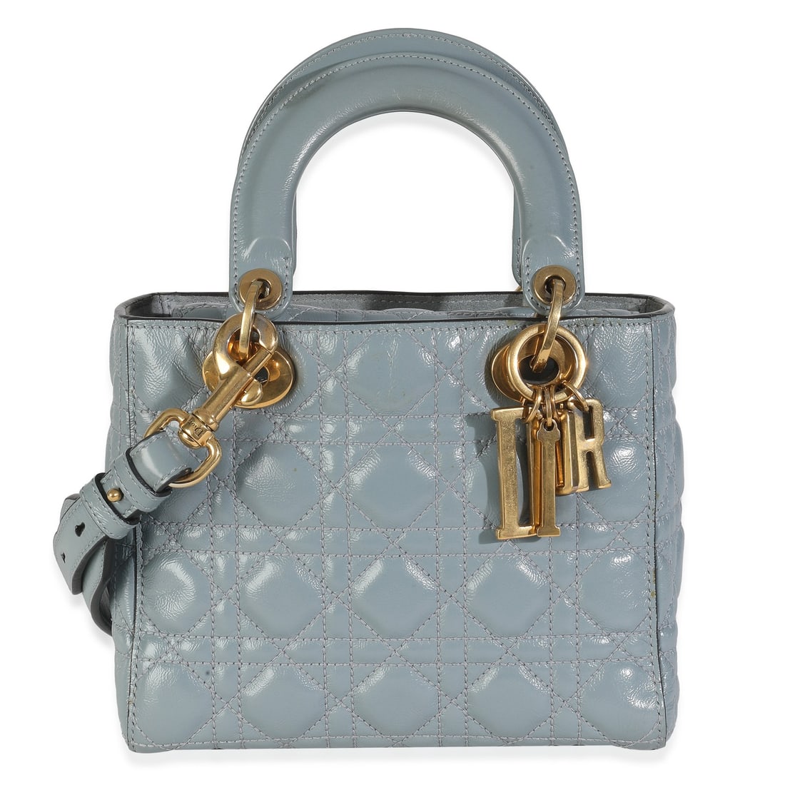 Christian Dior Small My ABCDior Lady Dior Blue Leather Handbag: Christian Dior Small My ABCDior Lady Dior Blue Leather Handbag This stylish Christian Dior Small My ABCDior Lady Dior handbag features a beautiful blue crinkled patent leather exterior with a luxuriou