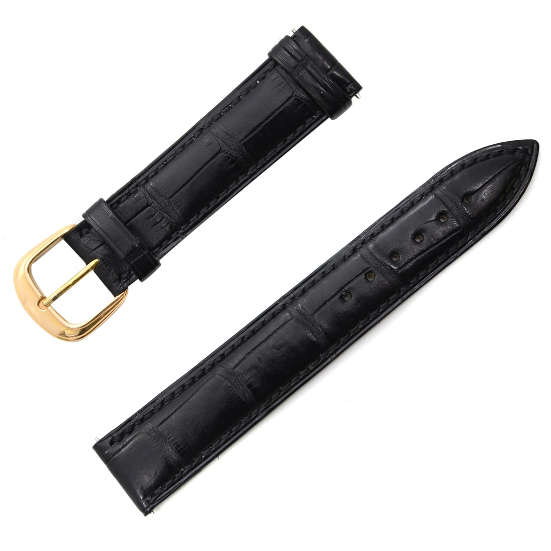 Franck Muller Black Alligator Watch Band Strap 18K Gold Buckle 16mm: Franck Muller Black Alligator Watch Band Strap 18K Gold Buckle 16mm This exquisite wristwatch band strap from Franck Muller is crafted from genuine black alligator leather, offering a luxurious touch