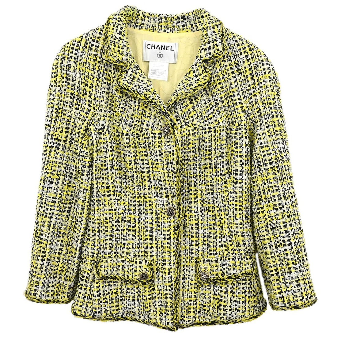 Yellow Cotton Blend Chanel 06P Mid-Length Button Jacket Size 38 (1 of 11)