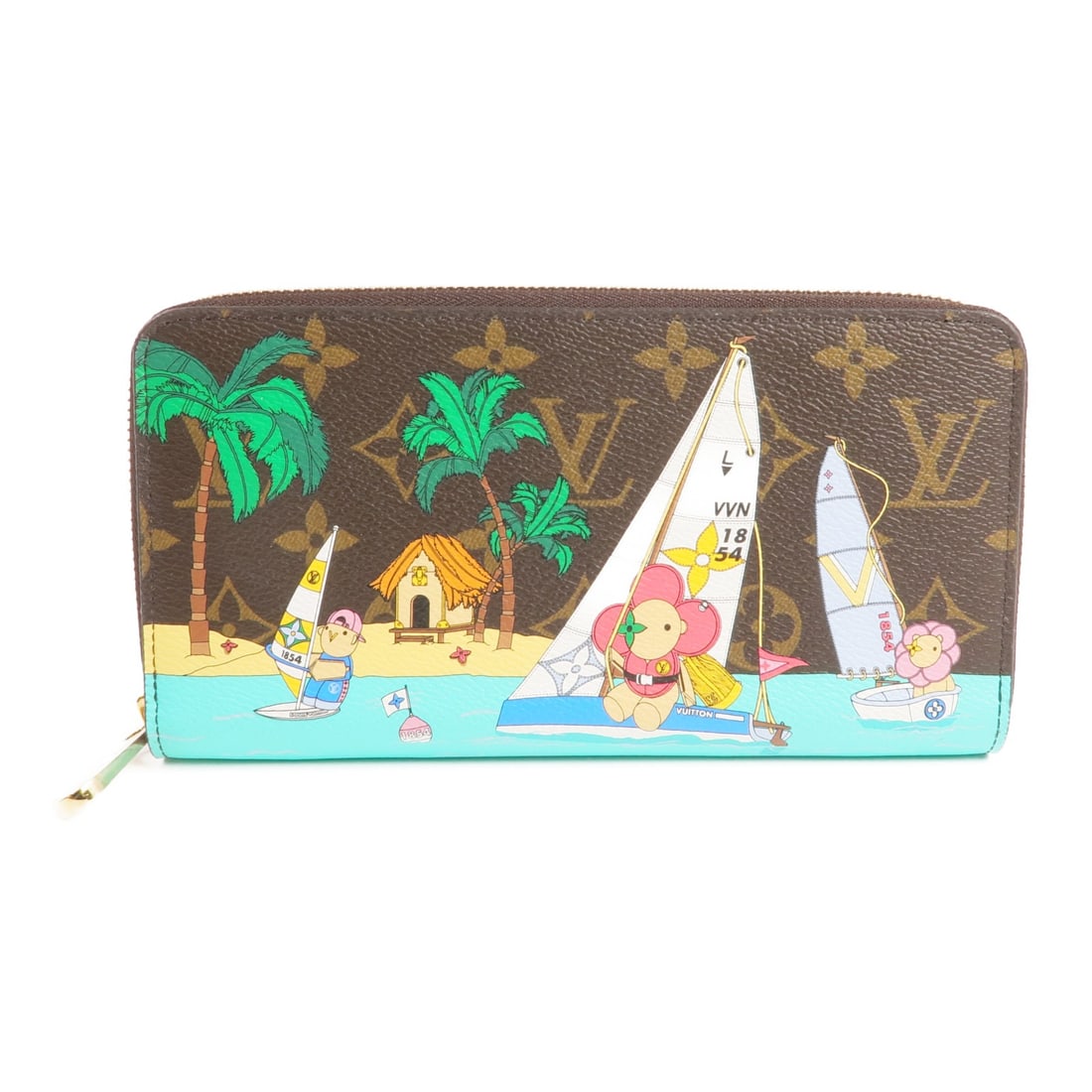 Louis Vuitton Vivienne Holiday Zippy Wallet Brown Pink Canvas M82839 GHW: Louis Vuitton Vivienne Holiday Zippy Wallet Brown Pink Canvas M82839 GHW This Louis Vuitton Vivienne Holiday Zippy Wallet features a monogram pattern in brown and pink. Crafted from PVC coated canvas,