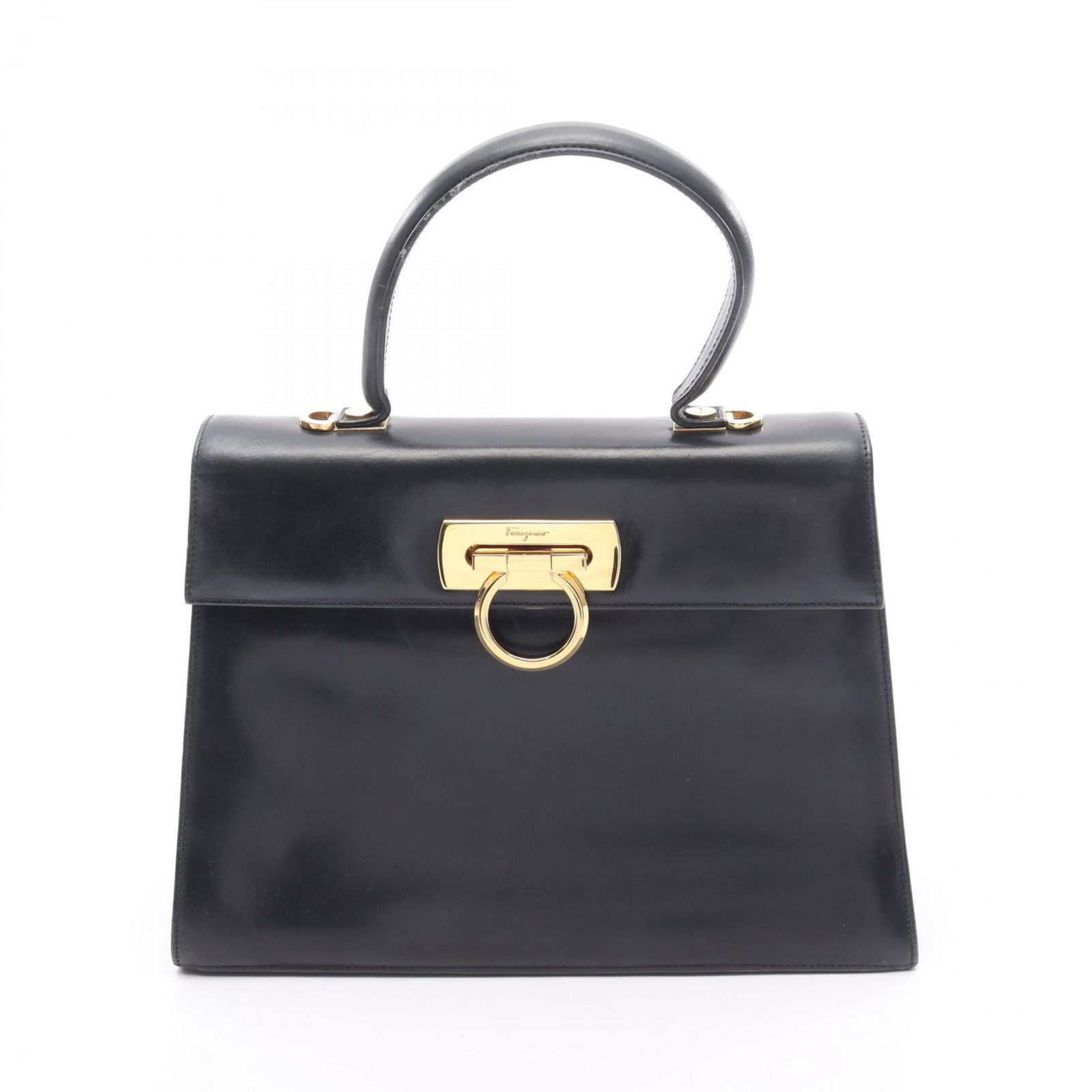 Navy Leather Salvatore Ferragamo Iconic Top Handle Bag Italy (1 of 1)