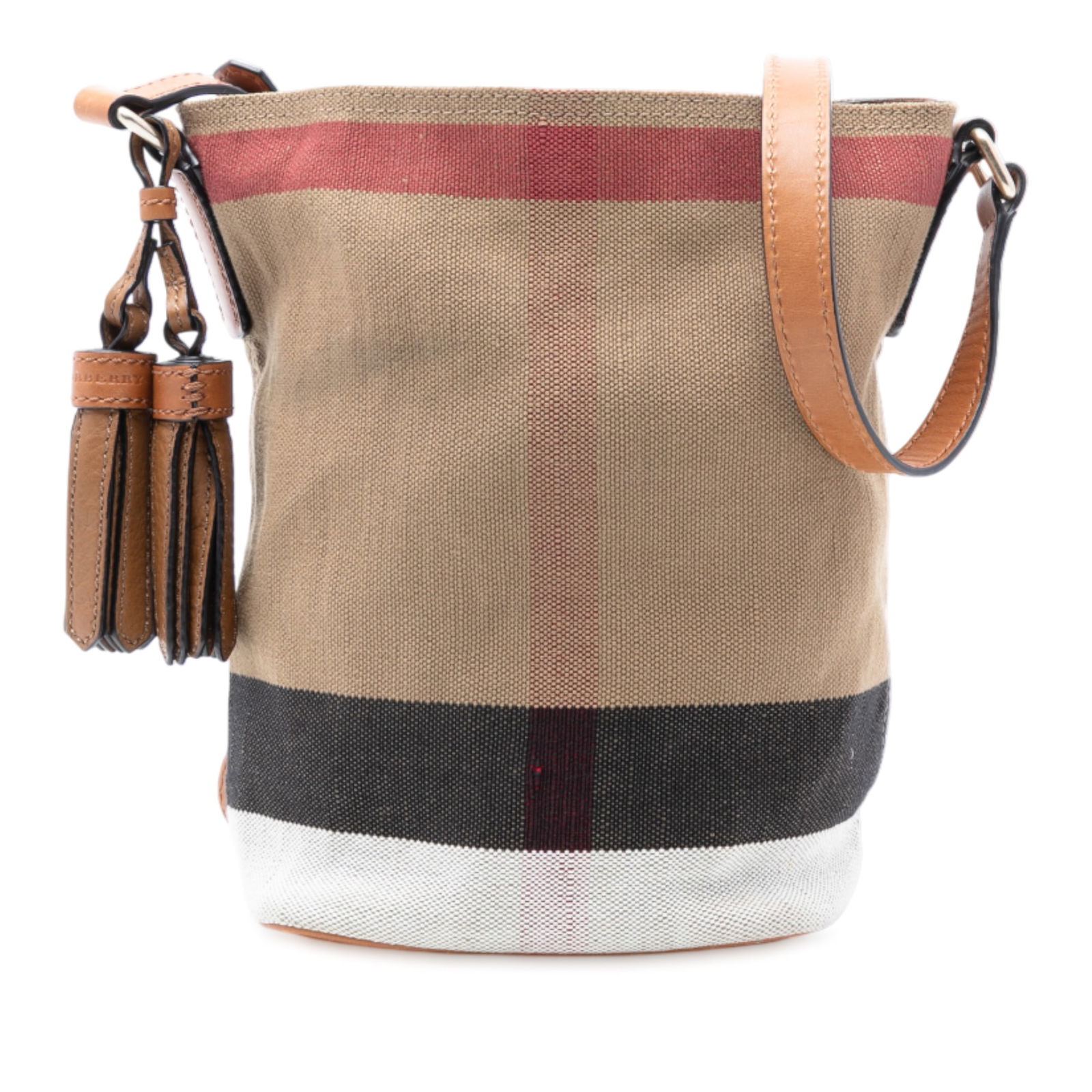 Burberry Mini Ashby House Check Canvas Bucket Bag with Tassel Accent (1 of 8)