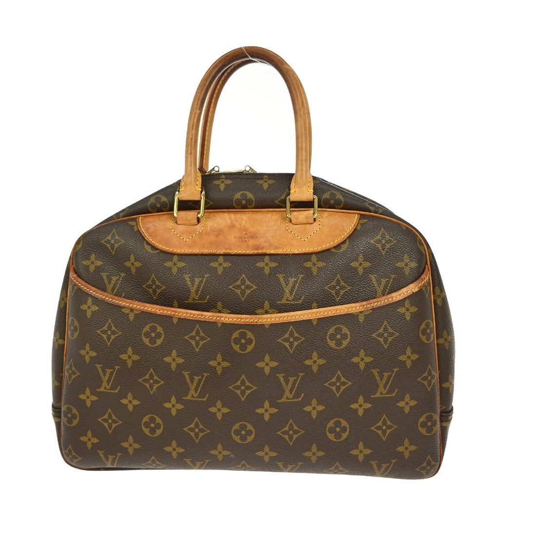 Louis Vuitton Deauville Monogram Canvas Bowling Vanity Bag M47270 Vintage: Louis Vuitton Deauville Monogram Canvas Bowling Vanity Bag M47270 Vintage This stunning Louis Vuitton Deauville Bowling Vanity Handbag, model M47270, showcases the iconic Monogram pattern in rich brow