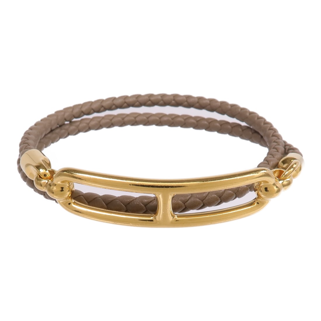 Hermes Roulis Double Tour Etoupe Swift Leather Bracelet with Gold Hardware (1 of 9)