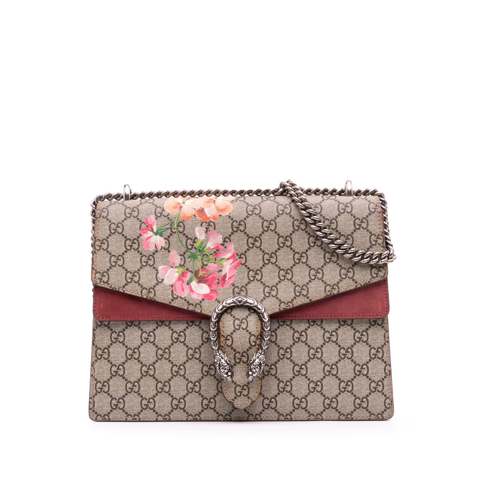Gucci Medium GG Supreme Blooms Dionysus Floral Shoulder Bag: Gucci Medium GG Supreme Blooms Dionysus Floral Shoulder Bag The Gucci Medium GG Supreme Blooms Dionysus Shoulder Bag is a stunning accessory that showcases a floral printed coated canvas body compleme