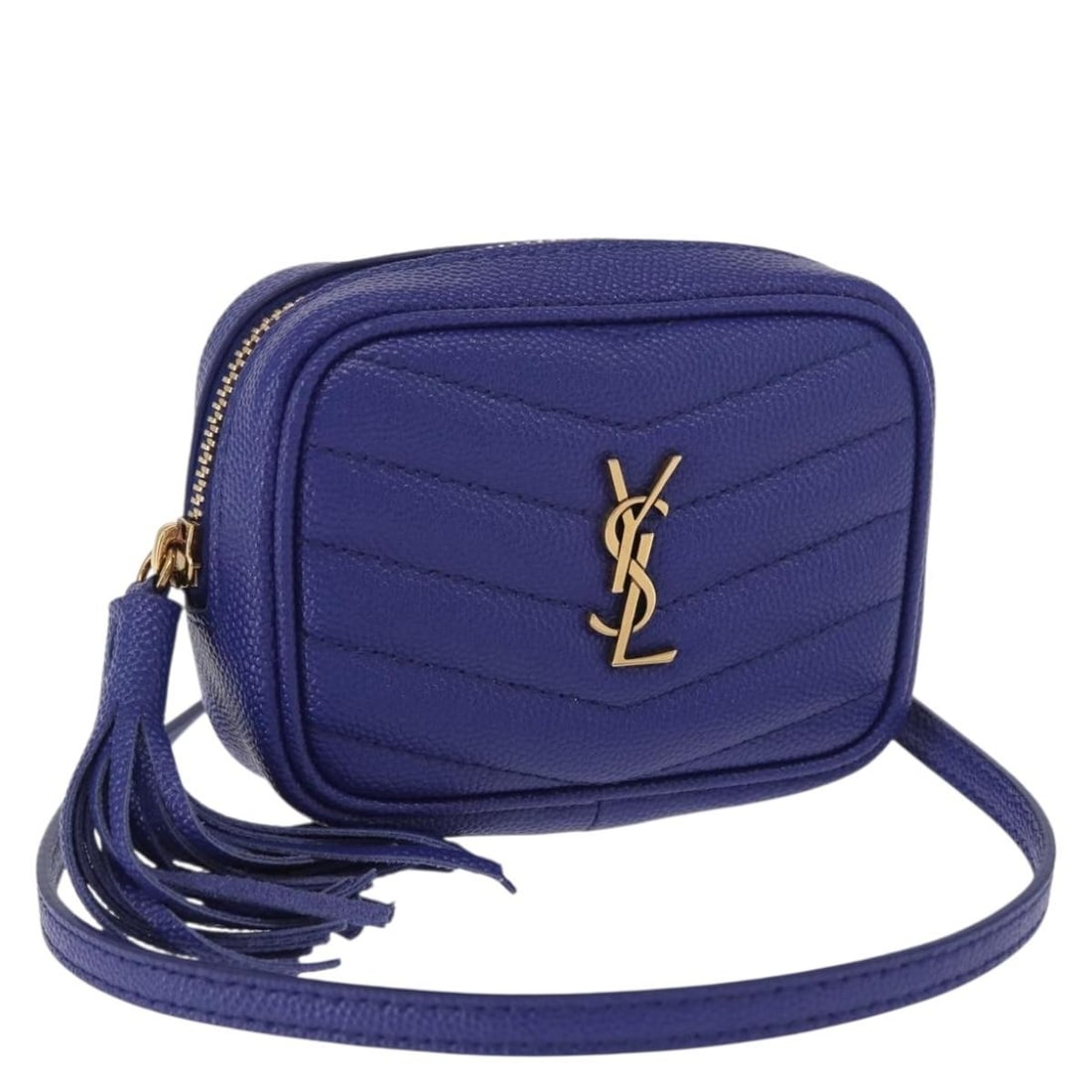 SAINT LAURENT Baby Lou Leather Shoulder Bag Blue Gold Auth 158006SAM (1 of 18)