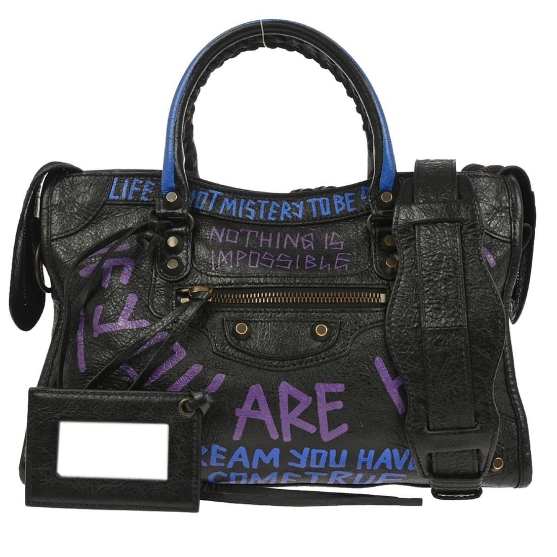 Black Leather Mini City Top Handle Purse by Balenciaga 431621.1071.Y.528147: Black Leather Mini City Top Handle Purse by Balenciaga 431621.1071.Y.528147 This Balenciaga Classic Mini City 2-way handbag showcases a stylish top handle design in black leather. It features logo acc