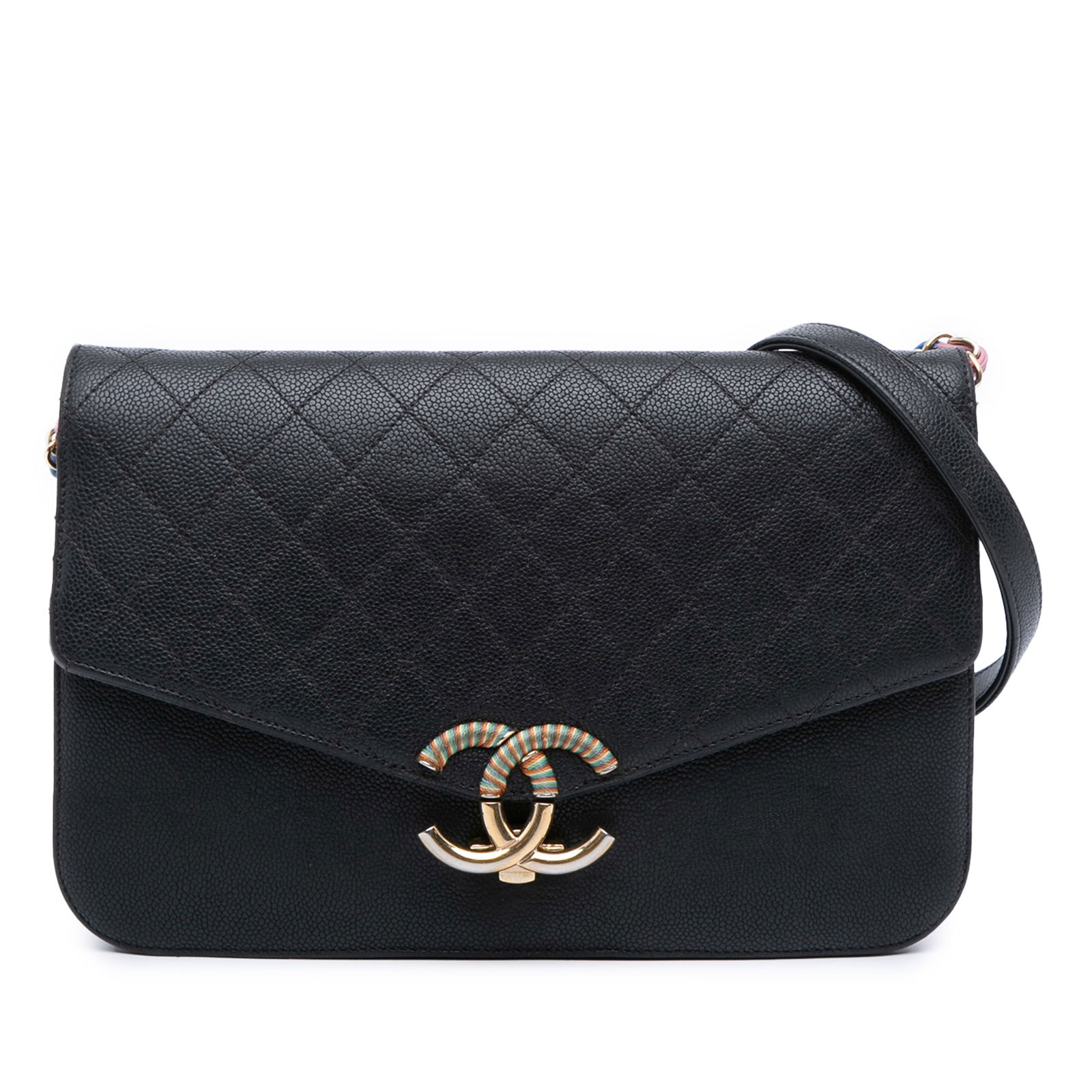 Chanel Paris Cuba Medium Black Caviar Flap Bag: Chanel Paris Cuba Medium Black Caviar Flap Bag This Chanel Paris Cuba Medium Caviar Thread Around Flap crossbody bag is crafted from luxurious quilted caviar leather in a classic black color. It featu
