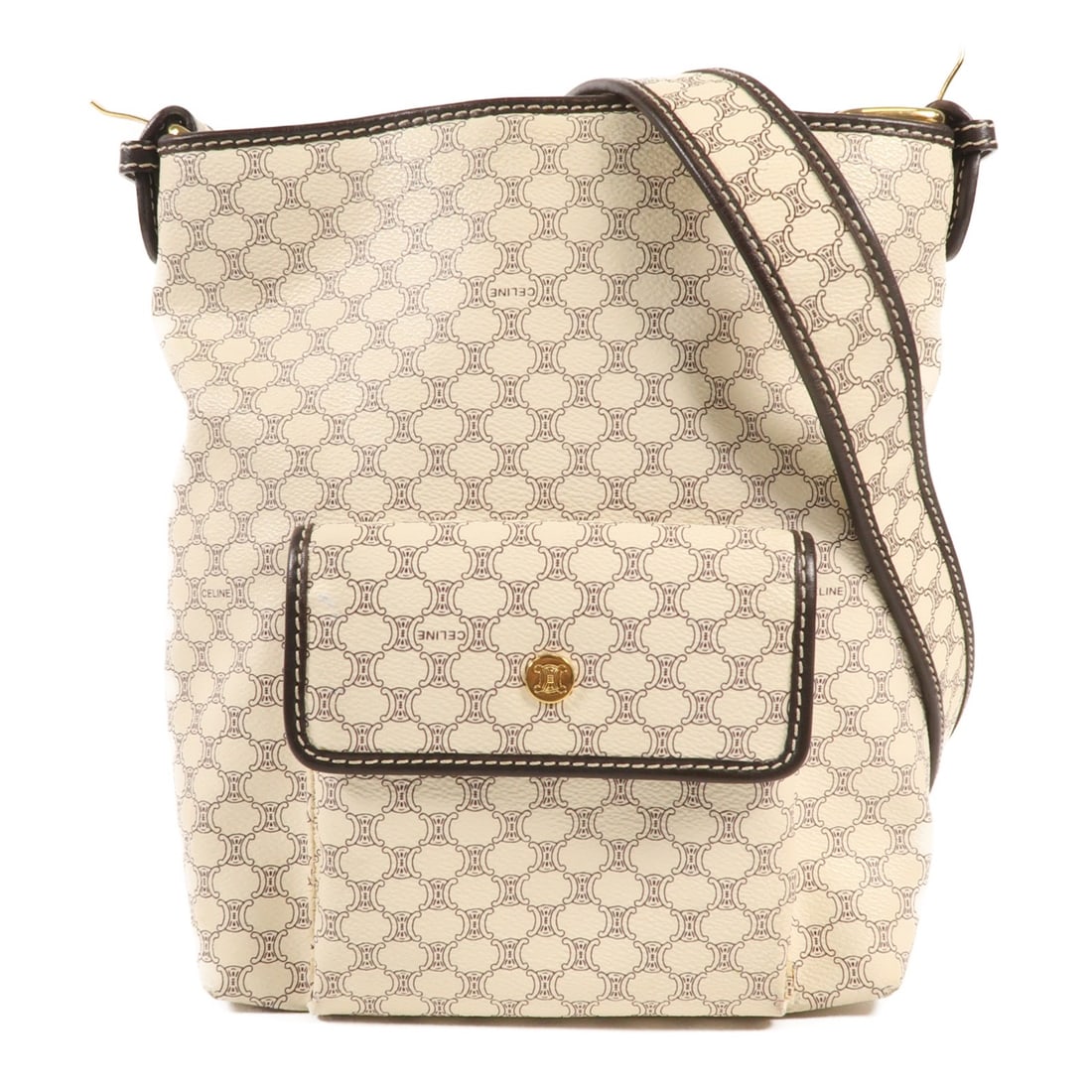 CELINE Vintage White Canvas Shoulder Bag GHW: CELINE Vintage White Canvas Shoulder Bag GHW This exquisite CELINE Vintage Shoulder Bag is crafted from high-quality canvas in a pristine white color, making it a stylish accessory for any outfit. The