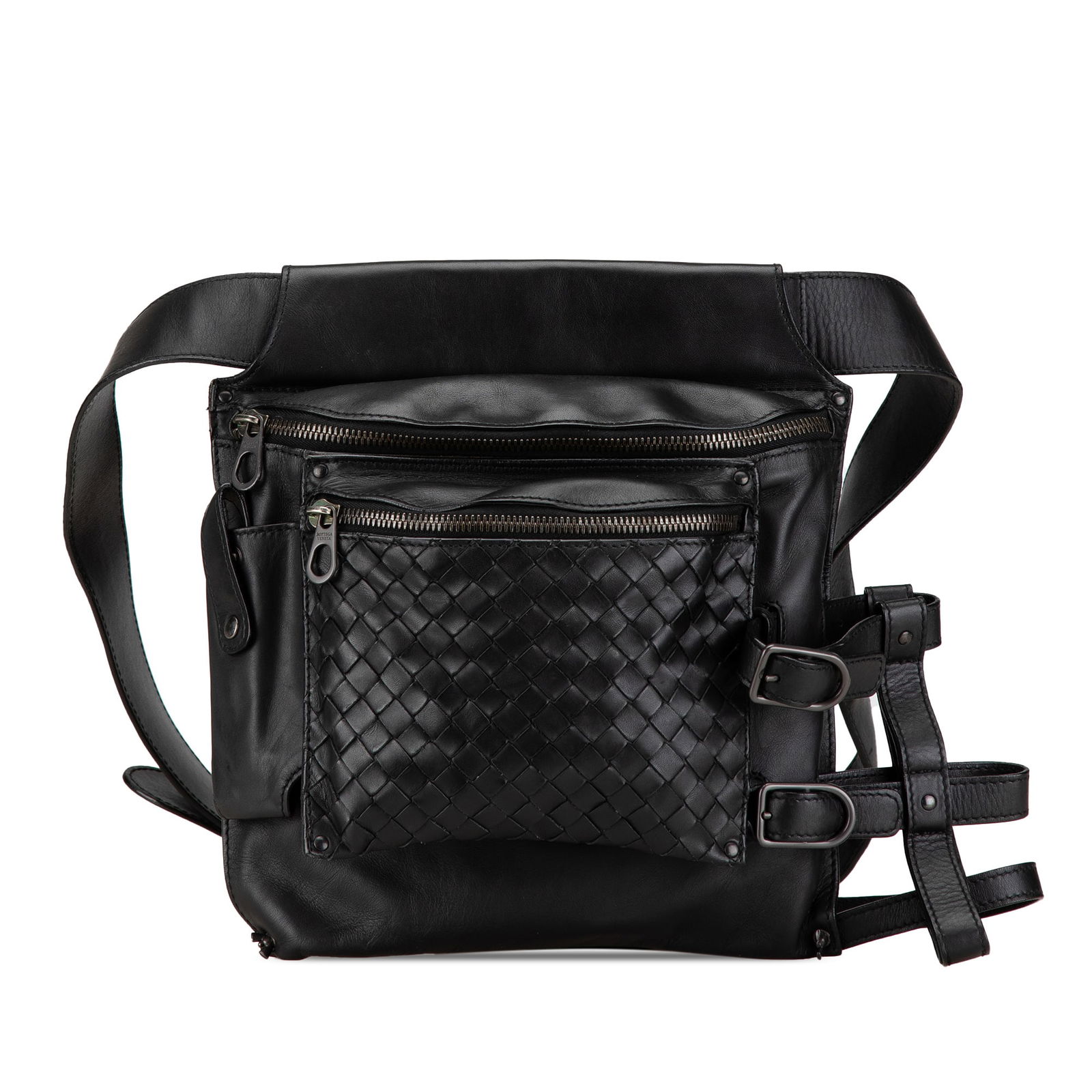 Bottega Veneta Black Nappa Intrecciato Utility Belt Bag: Bottega Veneta Black Nappa Intrecciato Utility Belt Bag Introducing the Bottega Veneta Nappa Intrecciato Utility Belt Bag, a stylish accessory crafted from high-quality leather. This belt bag showcase