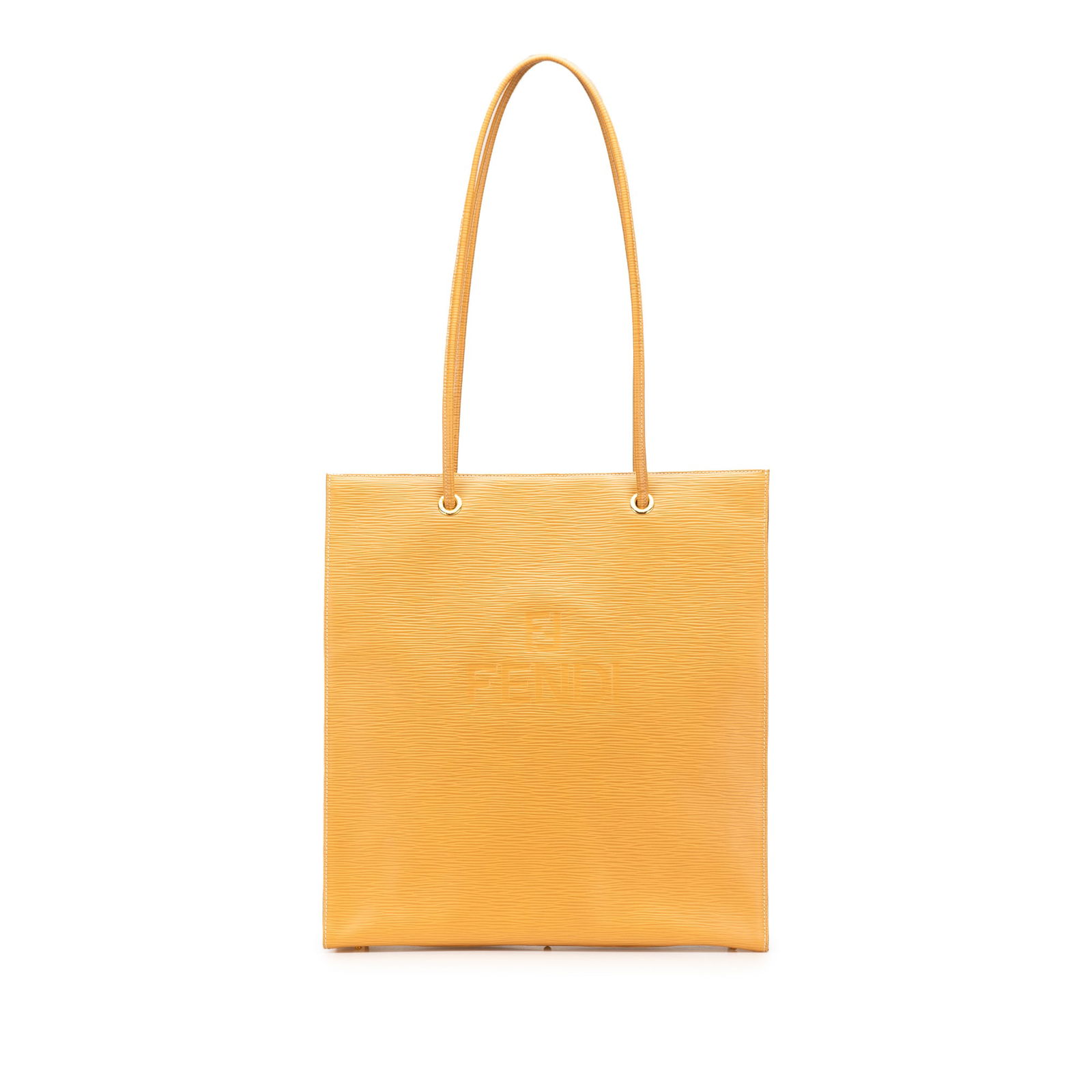 Fendi Yellow Leather Tote with Rolled Straps Made in Italy: Fendi Yellow Leather Tote with Rolled Straps Made in Italy This stylish Fendi Leather Tote is designed with a luxurious leather body and features rolled leather straps for comfortable carrying. The op
